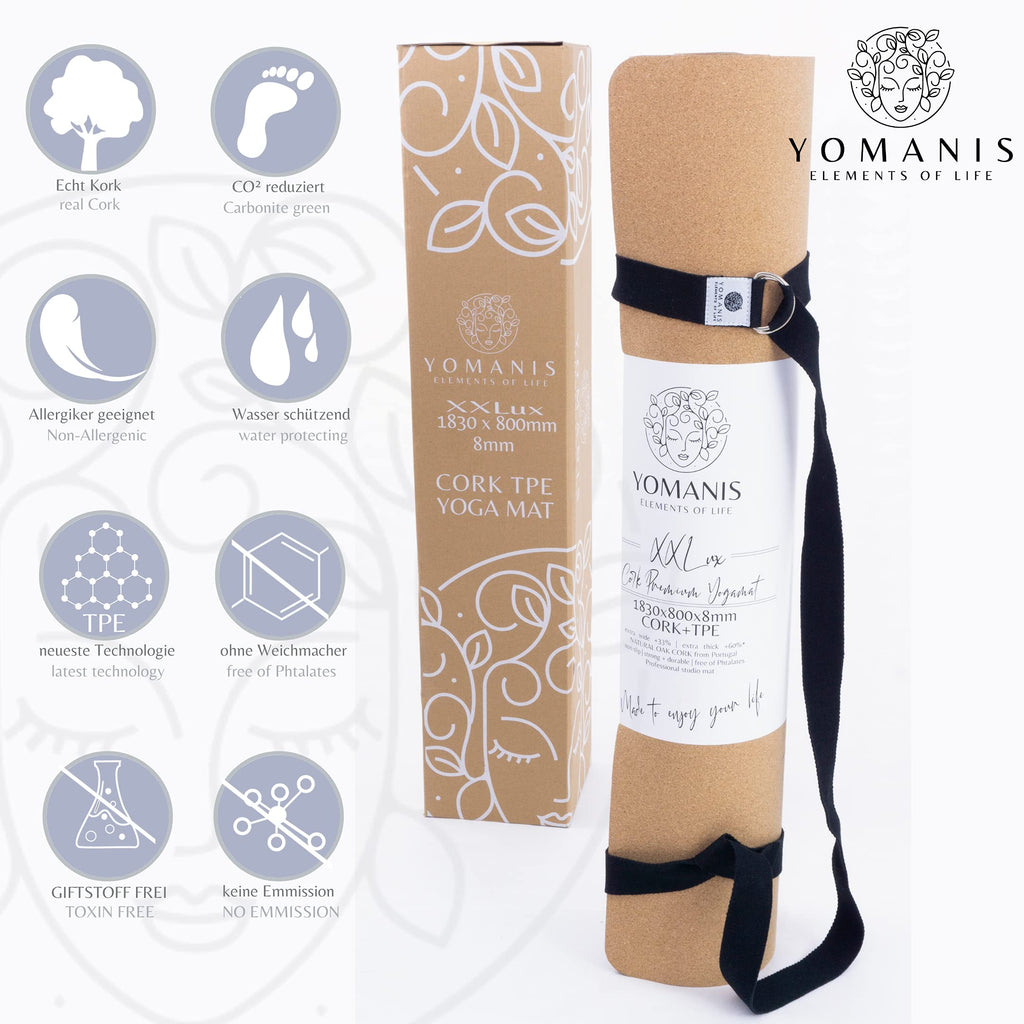 YOMANIS XXLux Cork Yoga Mat | Extra Wide 80cm & 8mm Thick Non-Slip