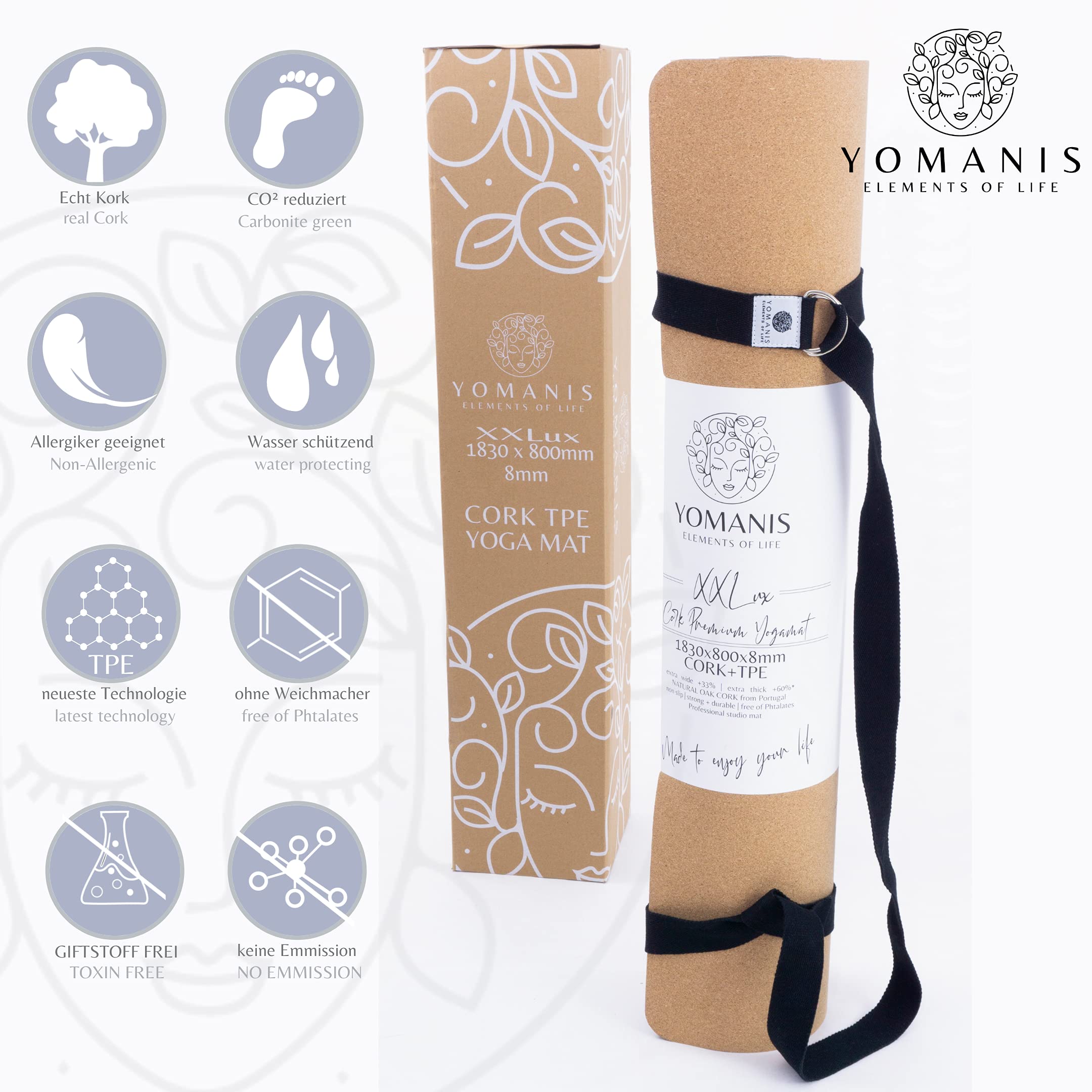YOMANIS XXLux Cork Yoga Mat | Extra Wide 80cm & 8mm Thick Non-Slip