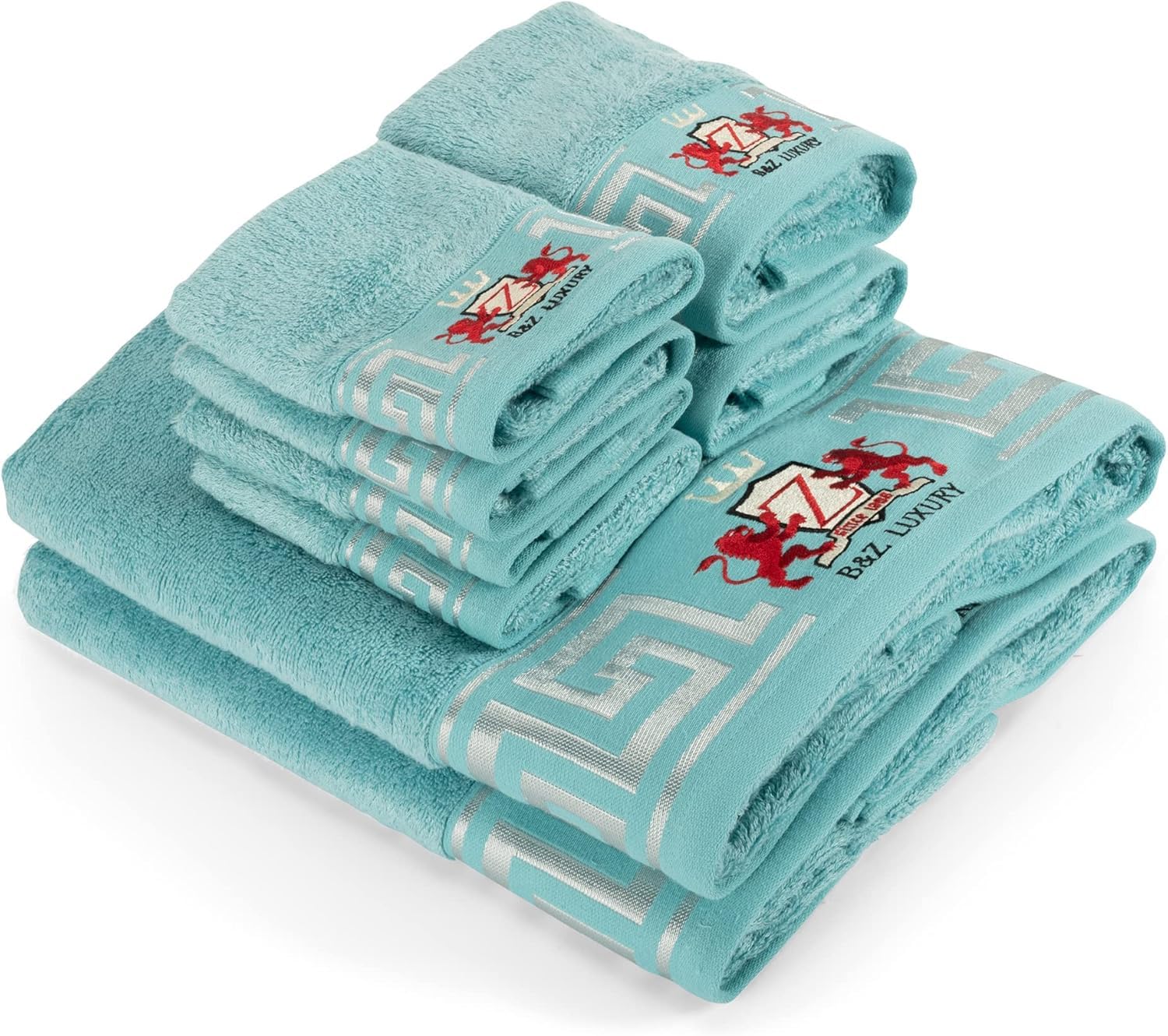BZ Luxury Bamboo and Cotton Bath Towels Set - 8 Piece Turquoise Set