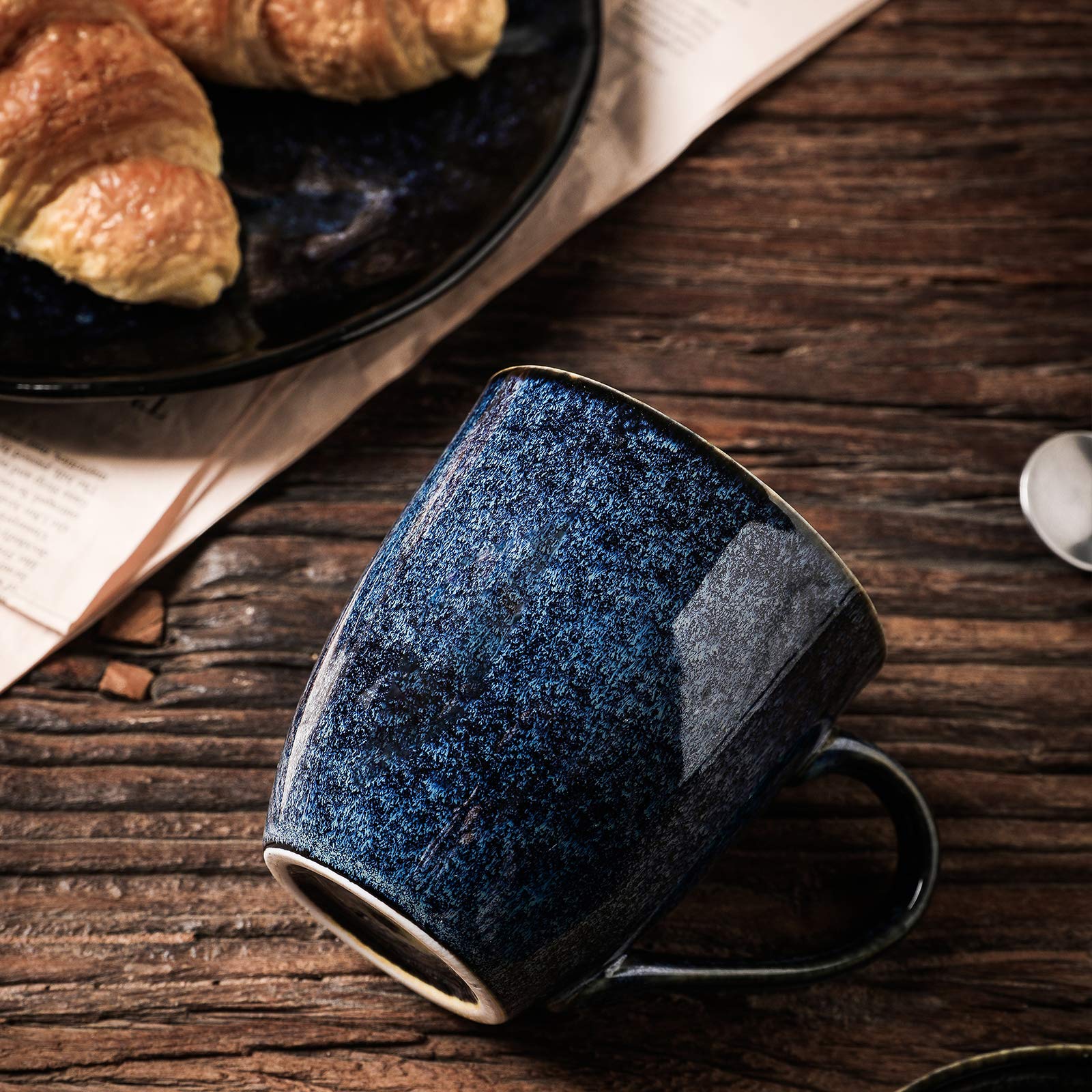 Vicrays Stoneware Coffee Mug Set of 6 | 350ml Starry Blue Tea Mugs