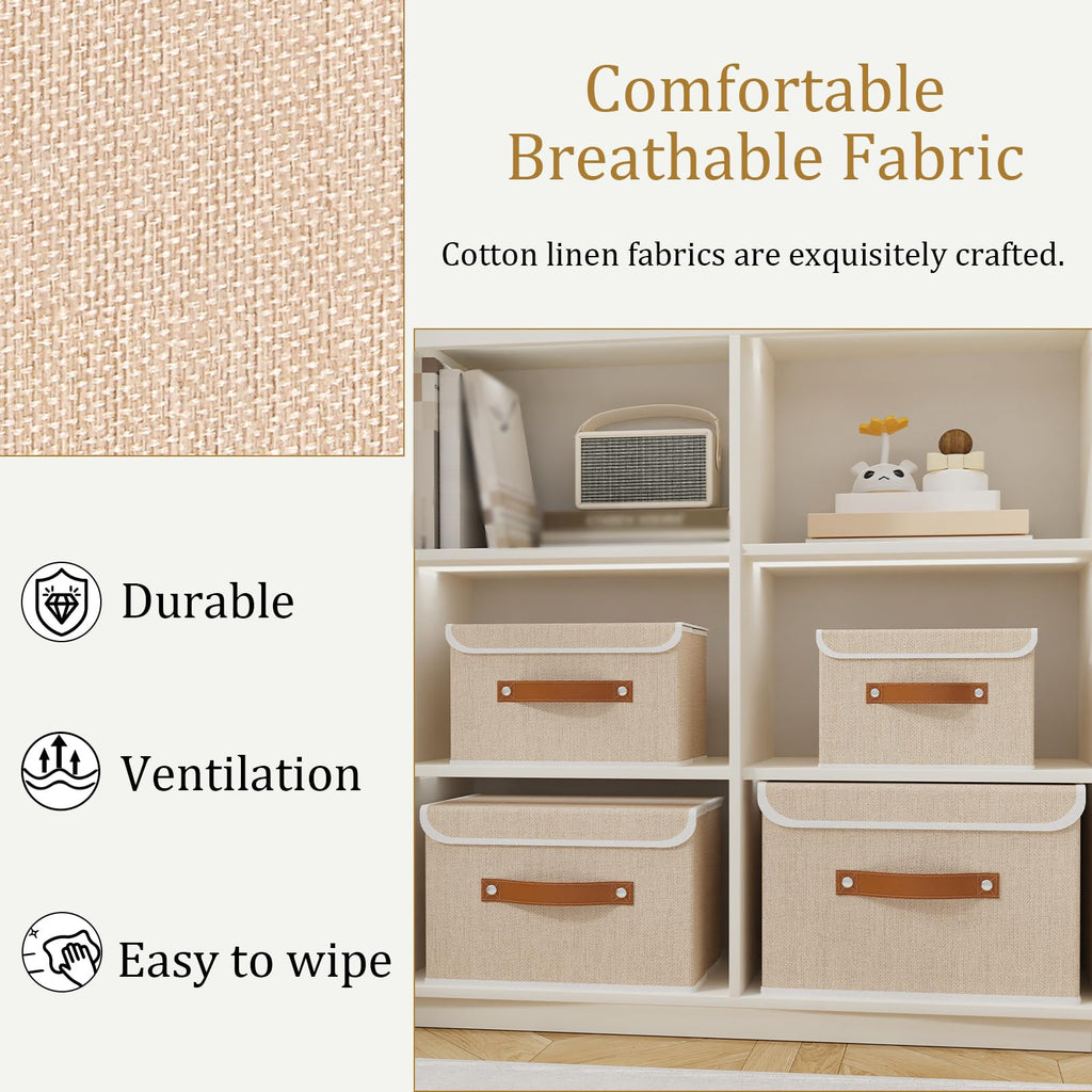 OUTBROS Storage Boxes with Lids 5 Pack, Bins 26x20x17 cm, Beige - image 5