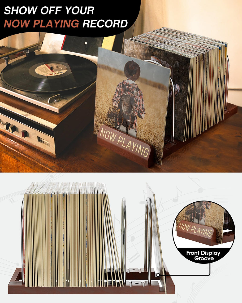 BS-VOG Now Playing Vinyl Record Holder Storage Fits 50 LPs, Gift Package - image 2