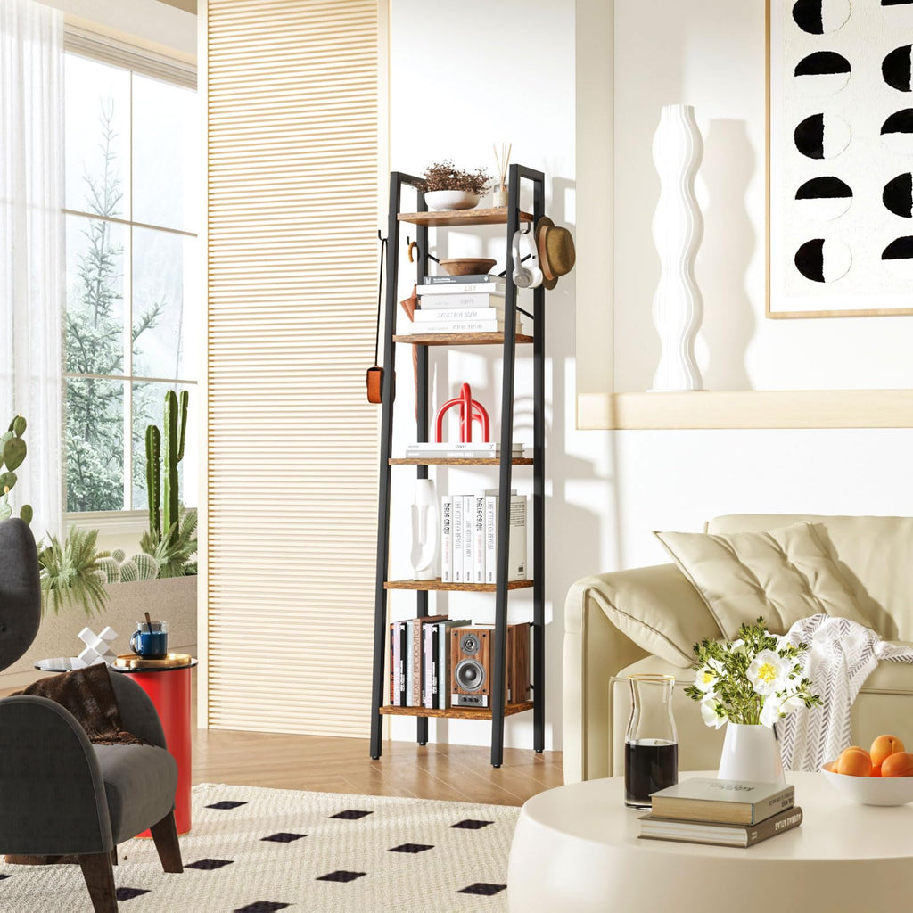 YMYNY 5-Tier Ladder Bookshelf | 160CM Industrial Storage Shelving Unit