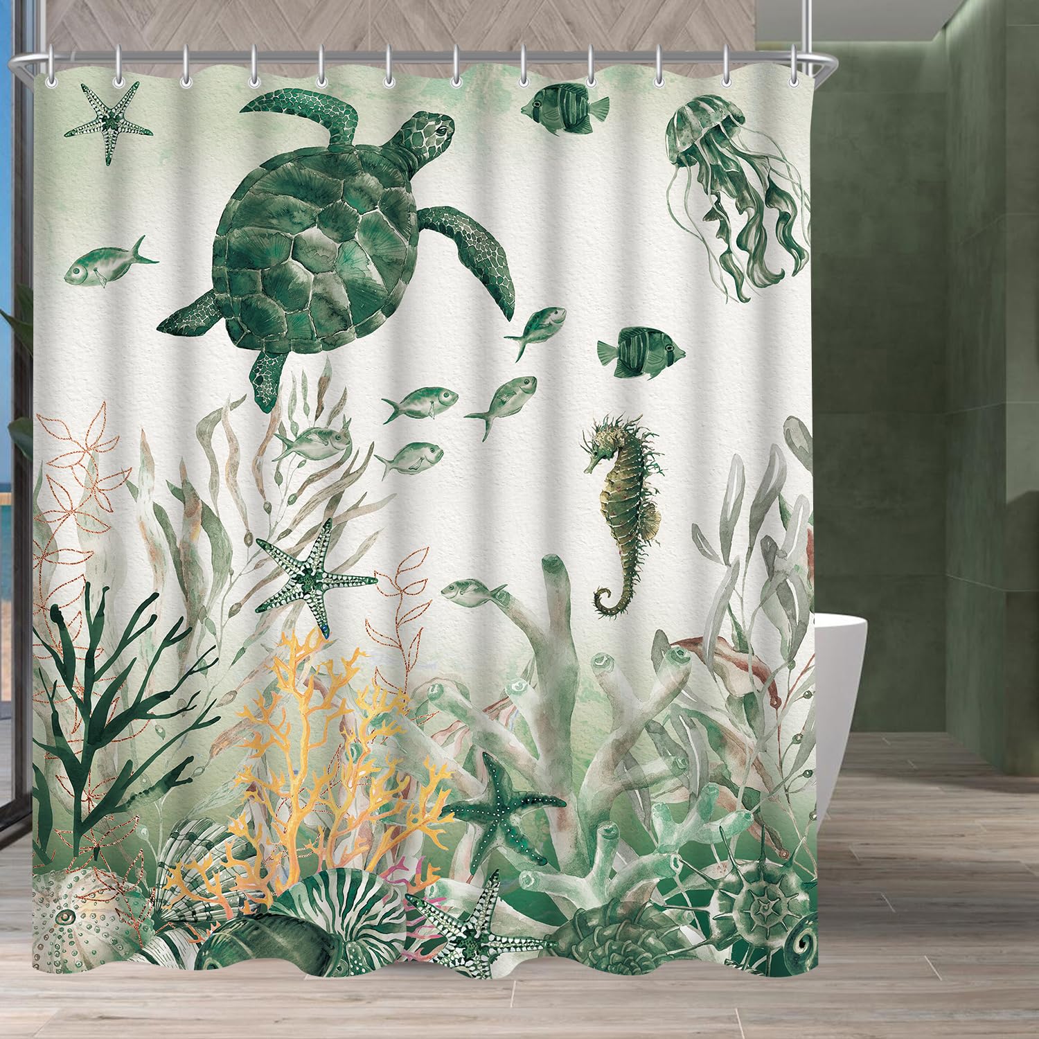 Lerores Sea Turtle Shower Curtain – 240x200cm Anti-Mould Polyester