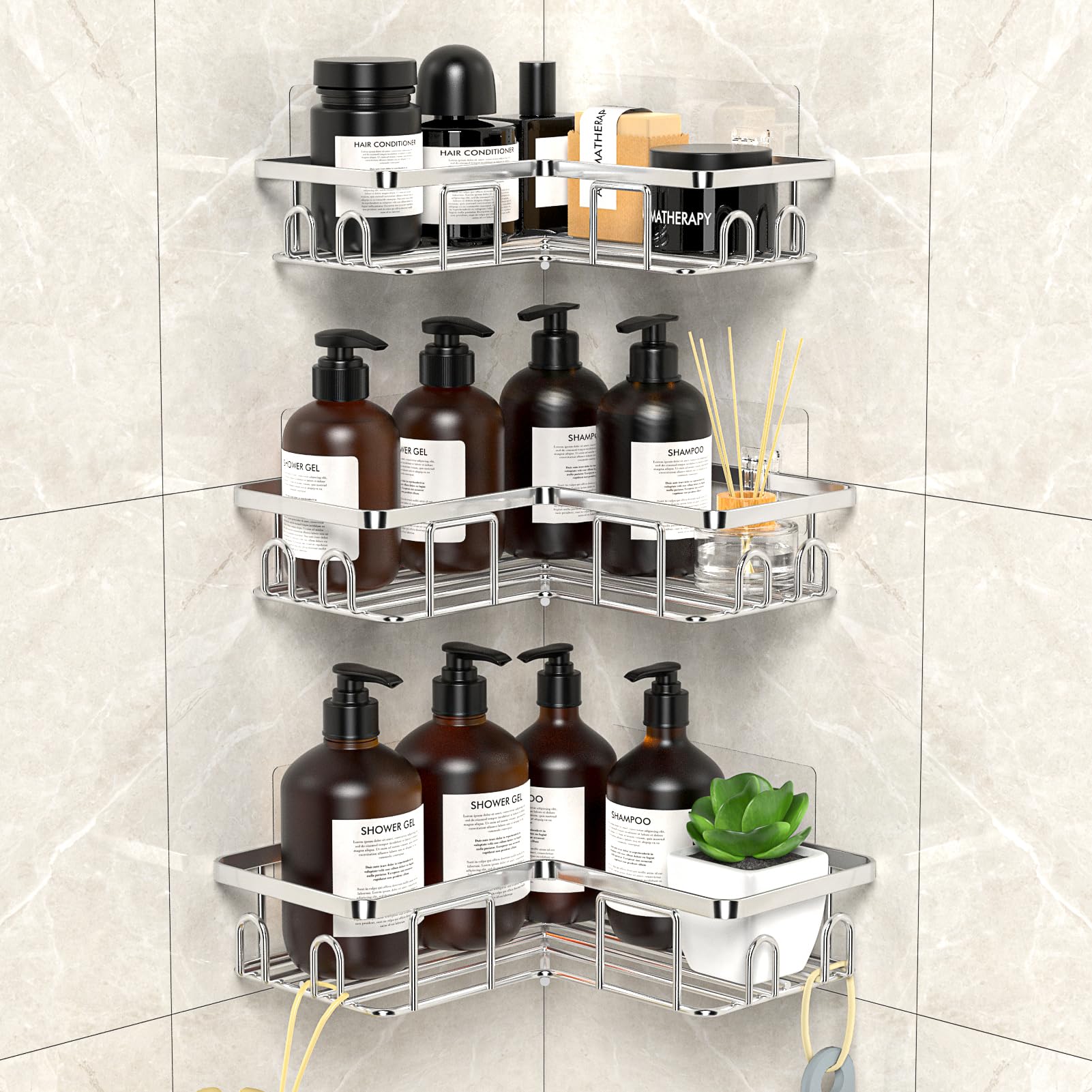 UUlioyer Corner Shower Caddy – 3-Pack Stainless Steel Bathroom Shelf