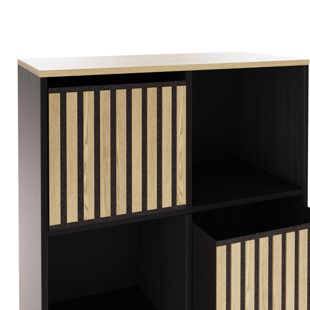 GFW Kube 2x3 Storage Unit Black & Medium Oak, Cube Bookcase with Open and Hidden Storage Compartments, Modern Shelving Unit - image 5