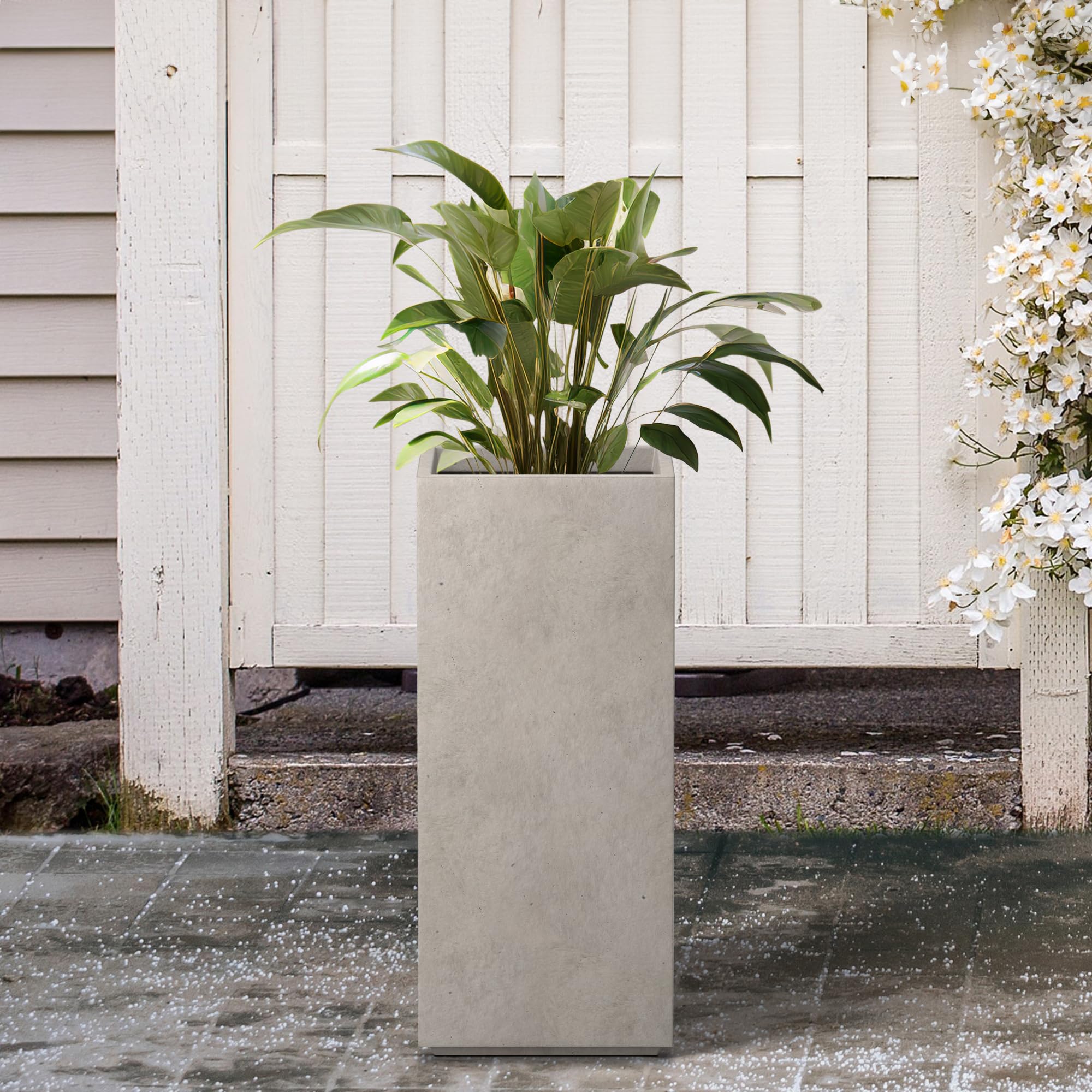 Kante Modern Rectangle Concrete Outdoor Planter - Weathered Grey, 20"