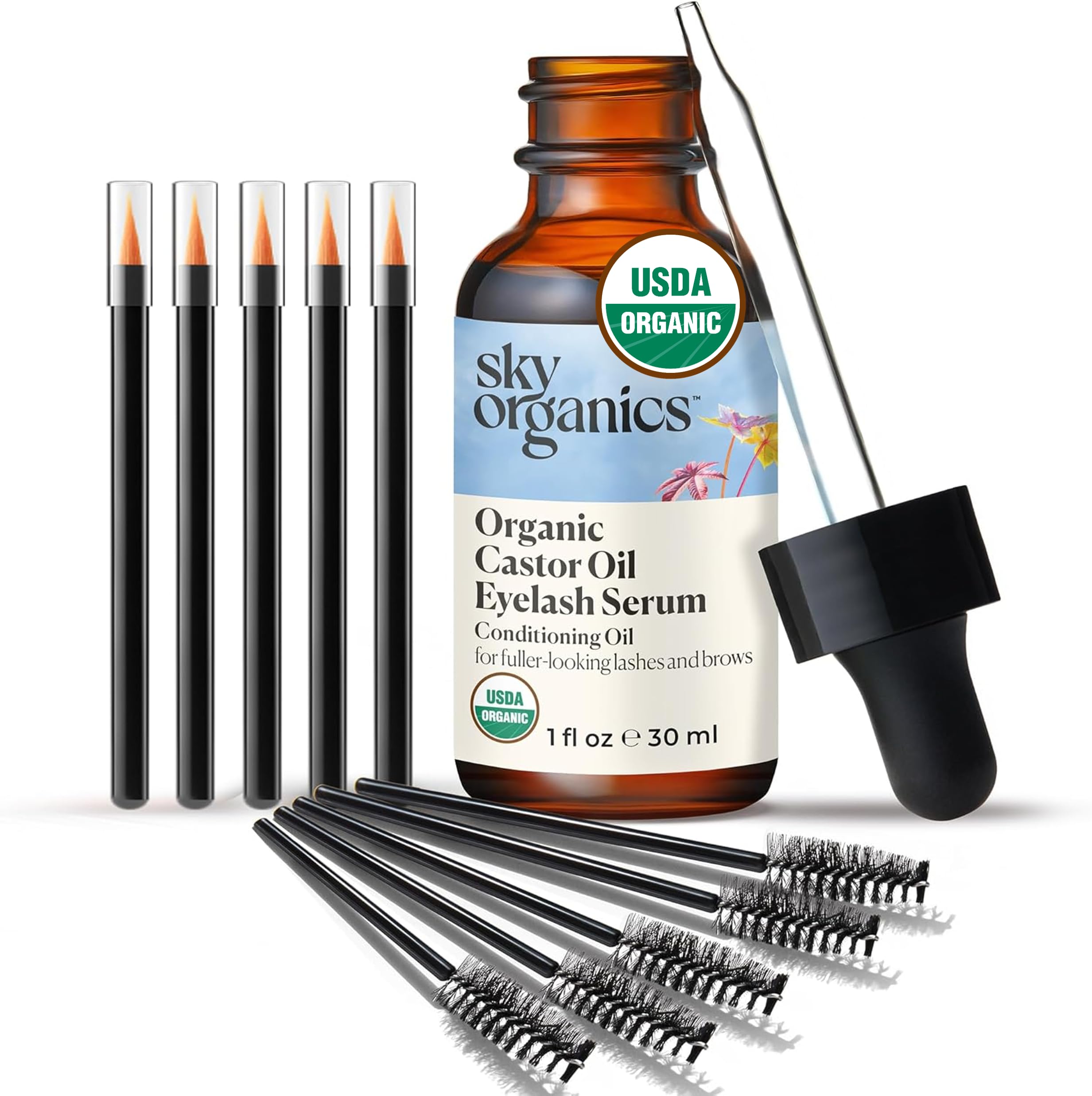 Sky Organics Castor Oil Lash Serum – 100% Pure Organic Eyelash & Brow Oil