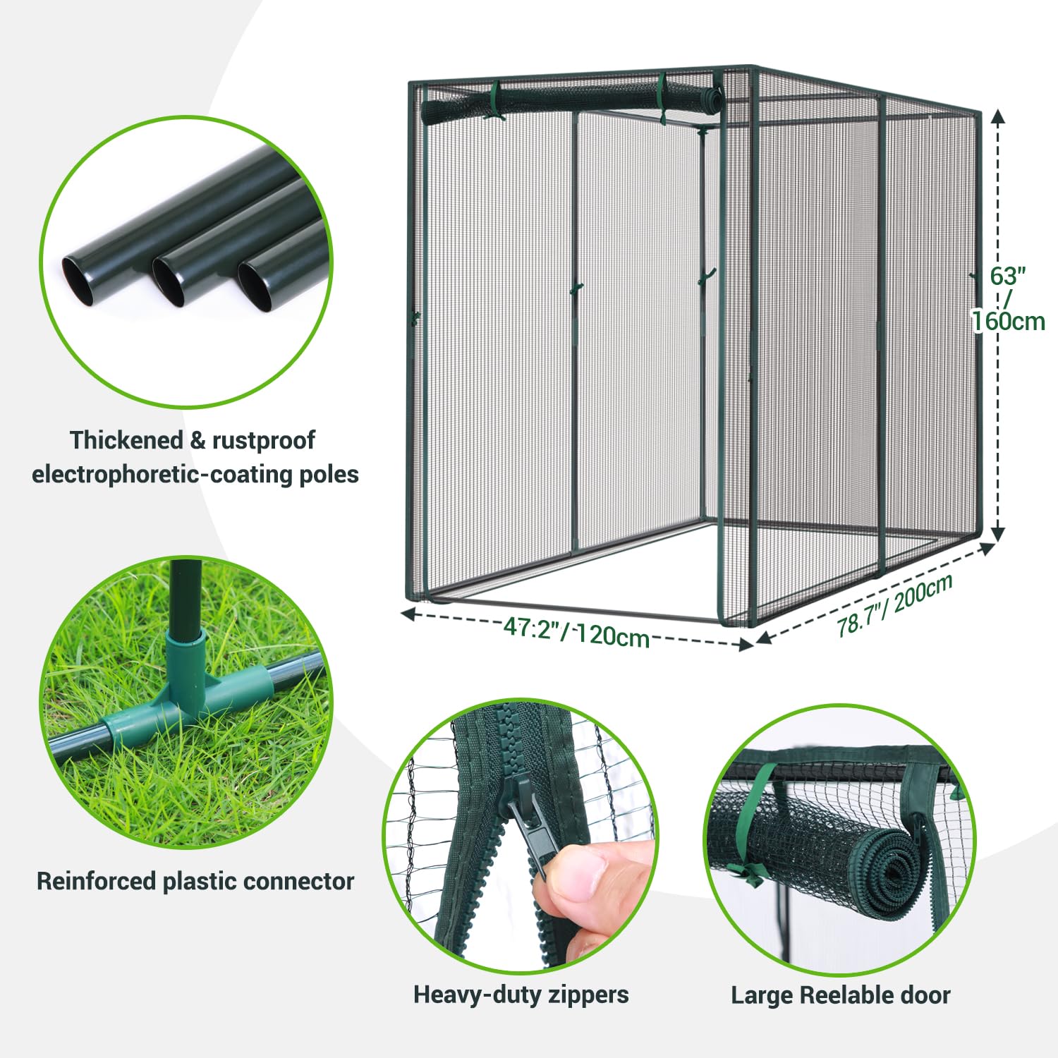 Ohuhu Fruit Cage: 2x1.2x1.6m Garden Plant Protection Tent with Zipper Door