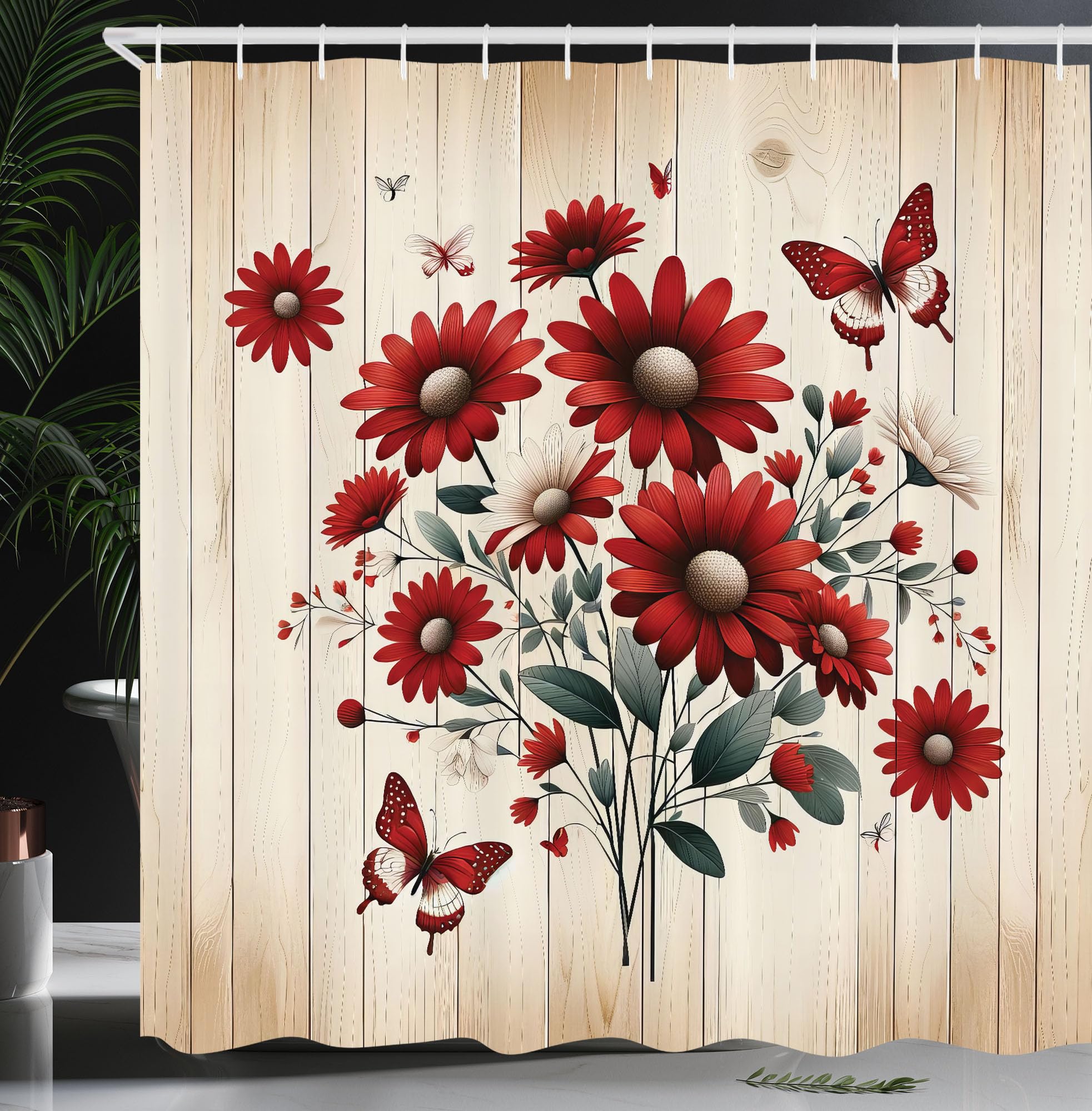 Abakuhaus Botanical Shower Curtain – Waterproof Fabric Decor, 175 x 200 cm