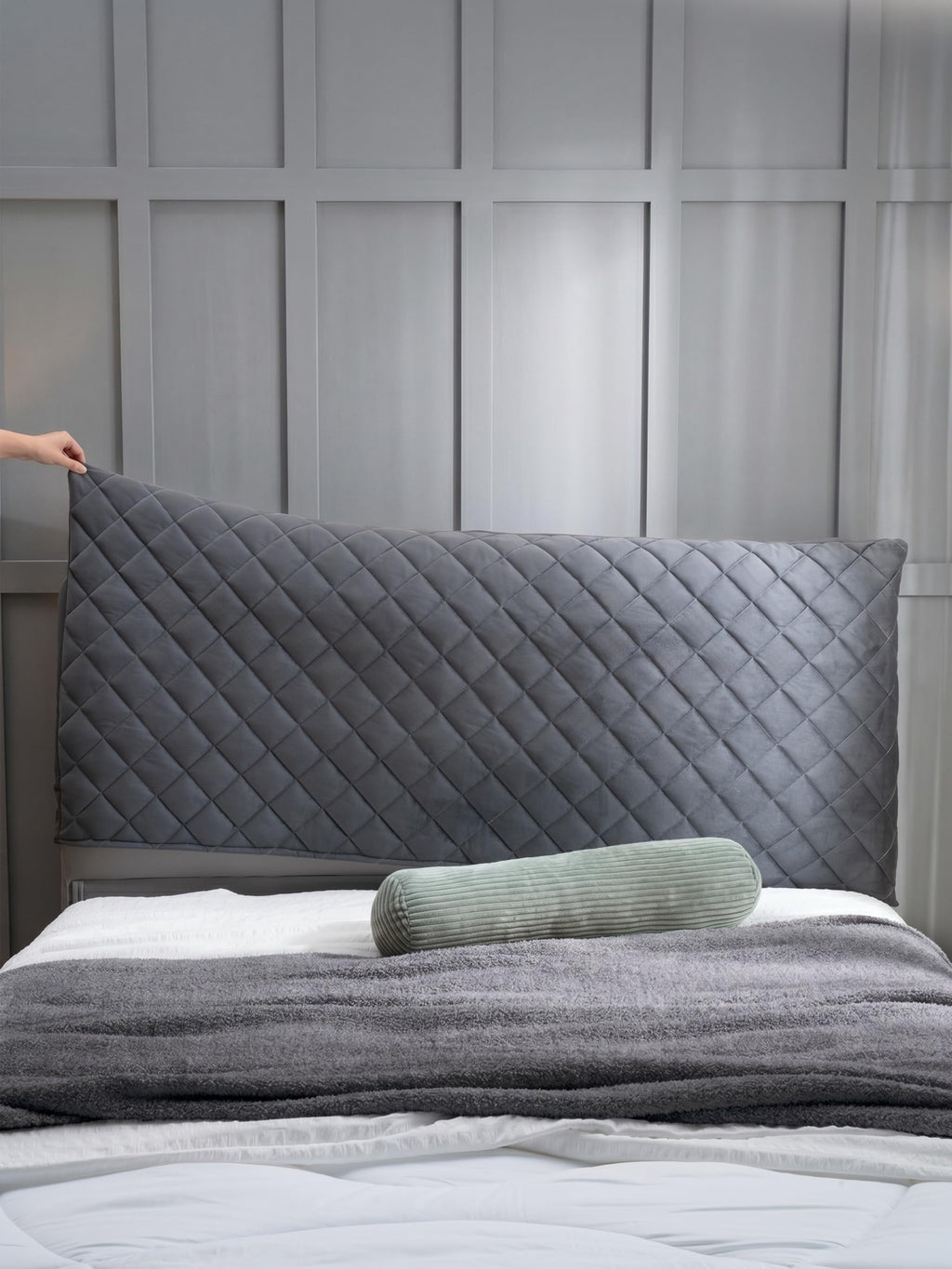 Bed Headboard Slipcover Quilted Thicken Protector Light grey,180x70cm - image 2