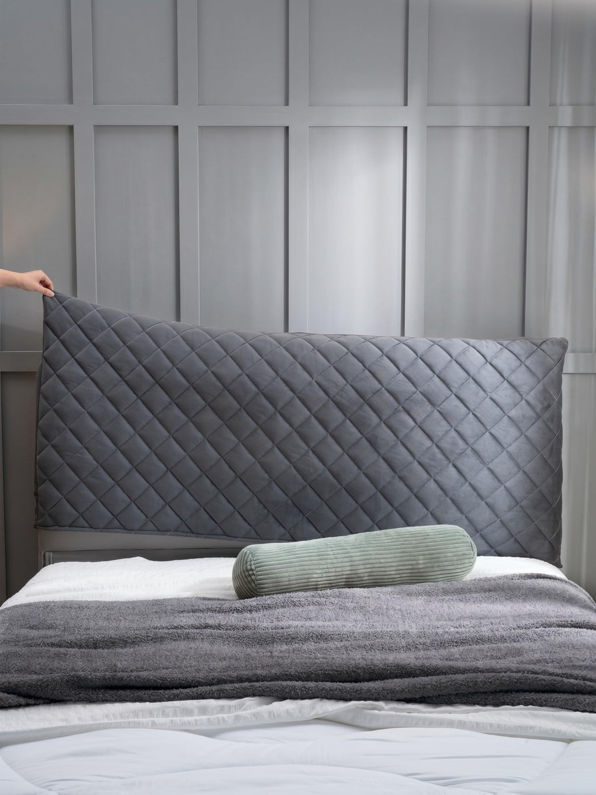 Bed Headboard Slipcover Quilted Thicken Protector Light grey,180x70cm - image 2