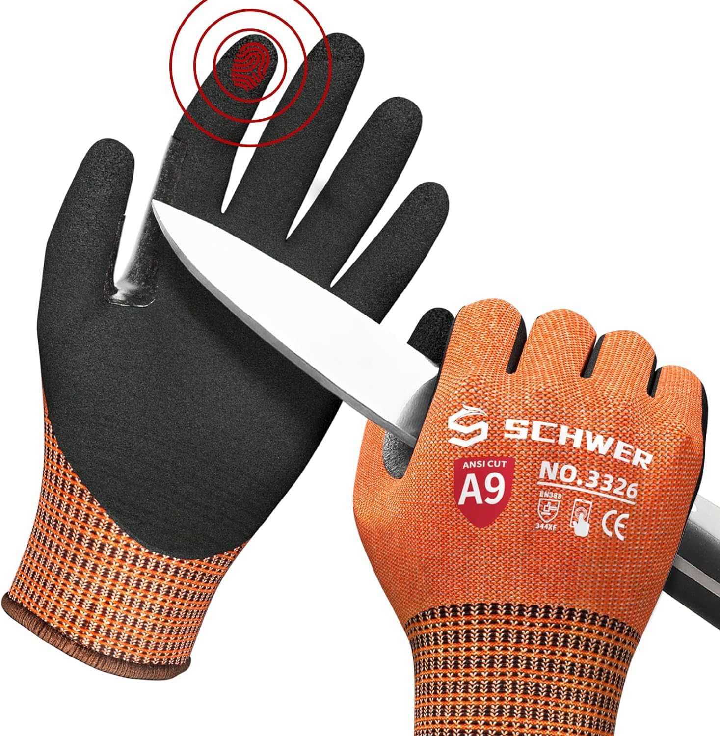 Schwer ProGuard ANSI A9 Cut Resistant Work Gloves – Orange (L)
