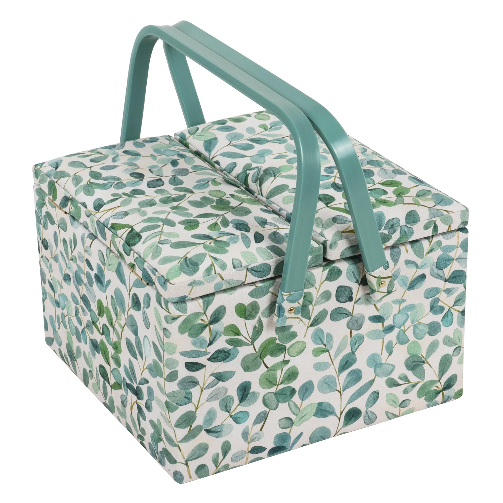 Hobby Gift Large Twin Lid Sewing Box – Eucalyptus Fabric Craft Storage