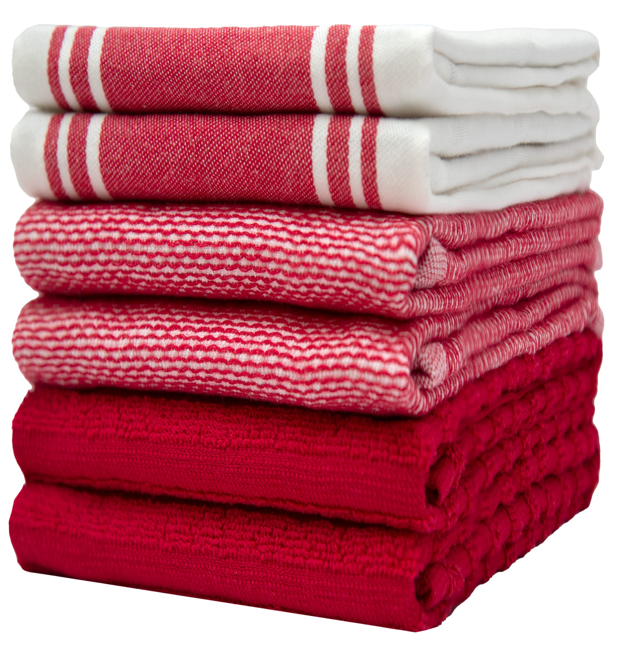 Bumble Cotton Kitchen Towels – 6 Pack Absorbent Striped Tea Towels
