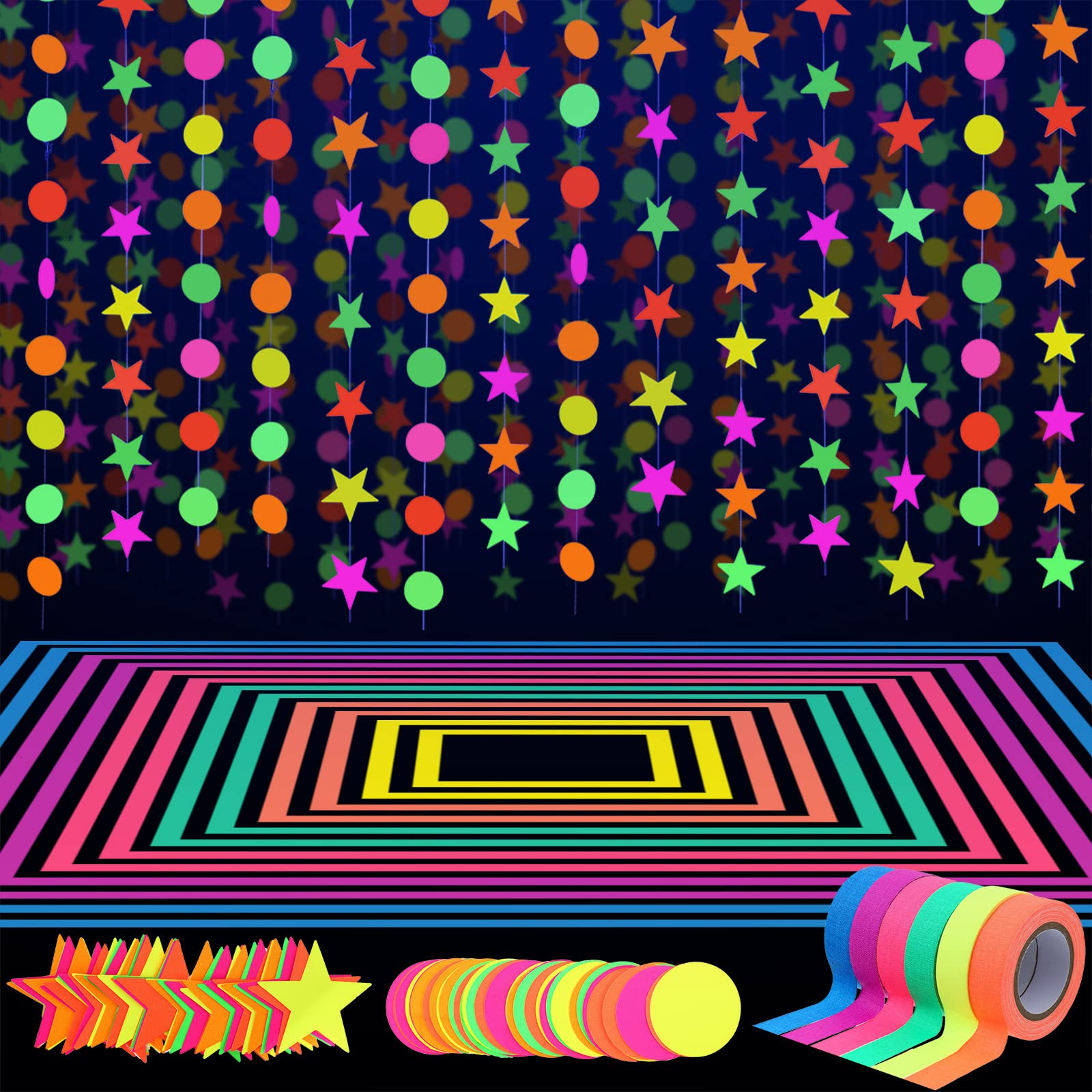 Neon Party Supplies - UV Blacklight Reactive Tape & Garlands