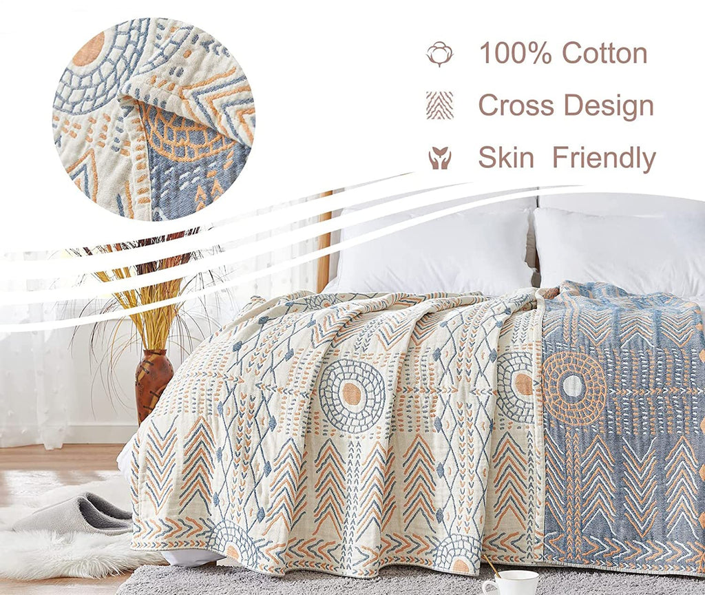 VANJOROY Bohemian Throw Blanket – 100% Organic Cotton Double-Sided Sofa Bed