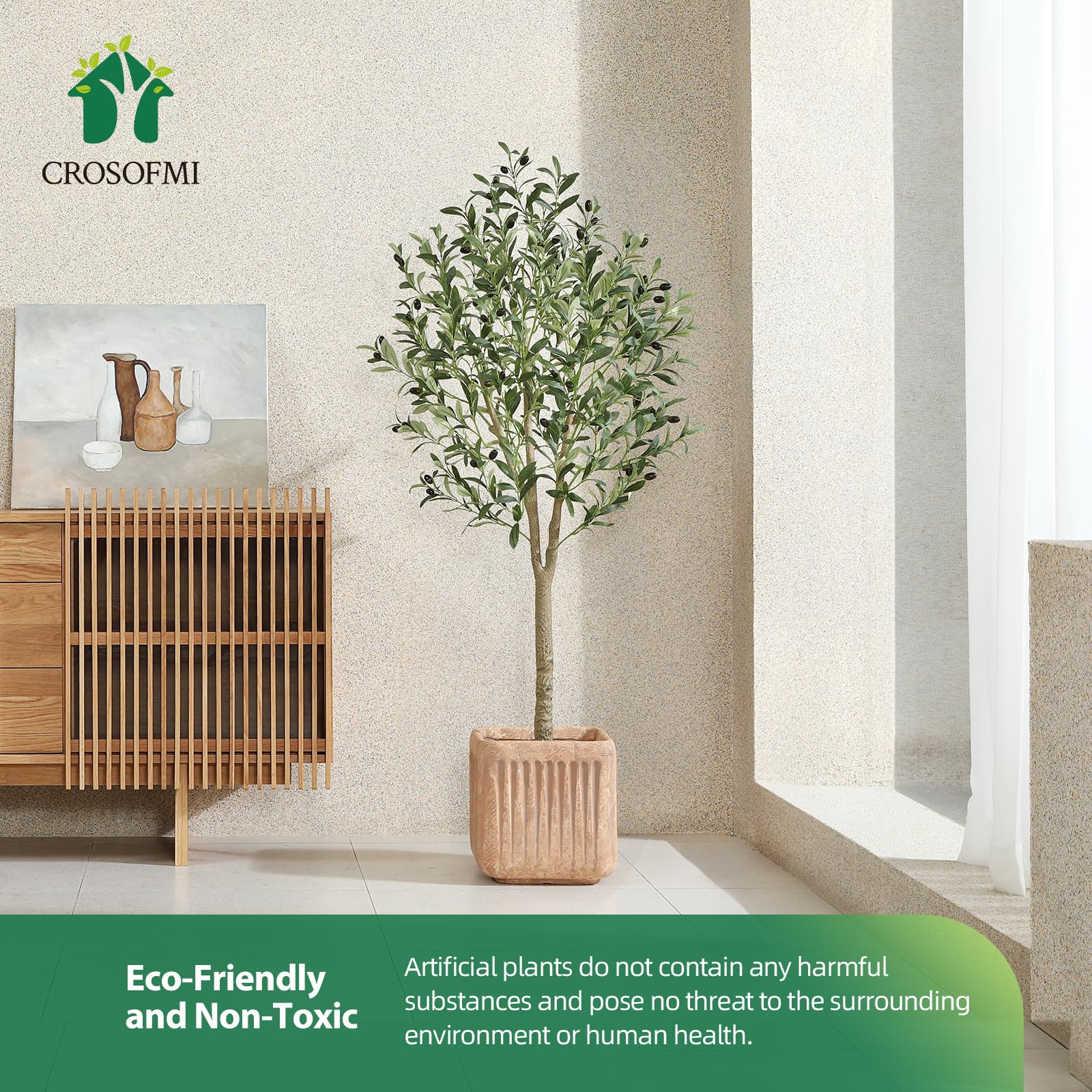 CROSOFMI Artificial Olive Tree – 150cm Large Faux Silk Plant in Pot