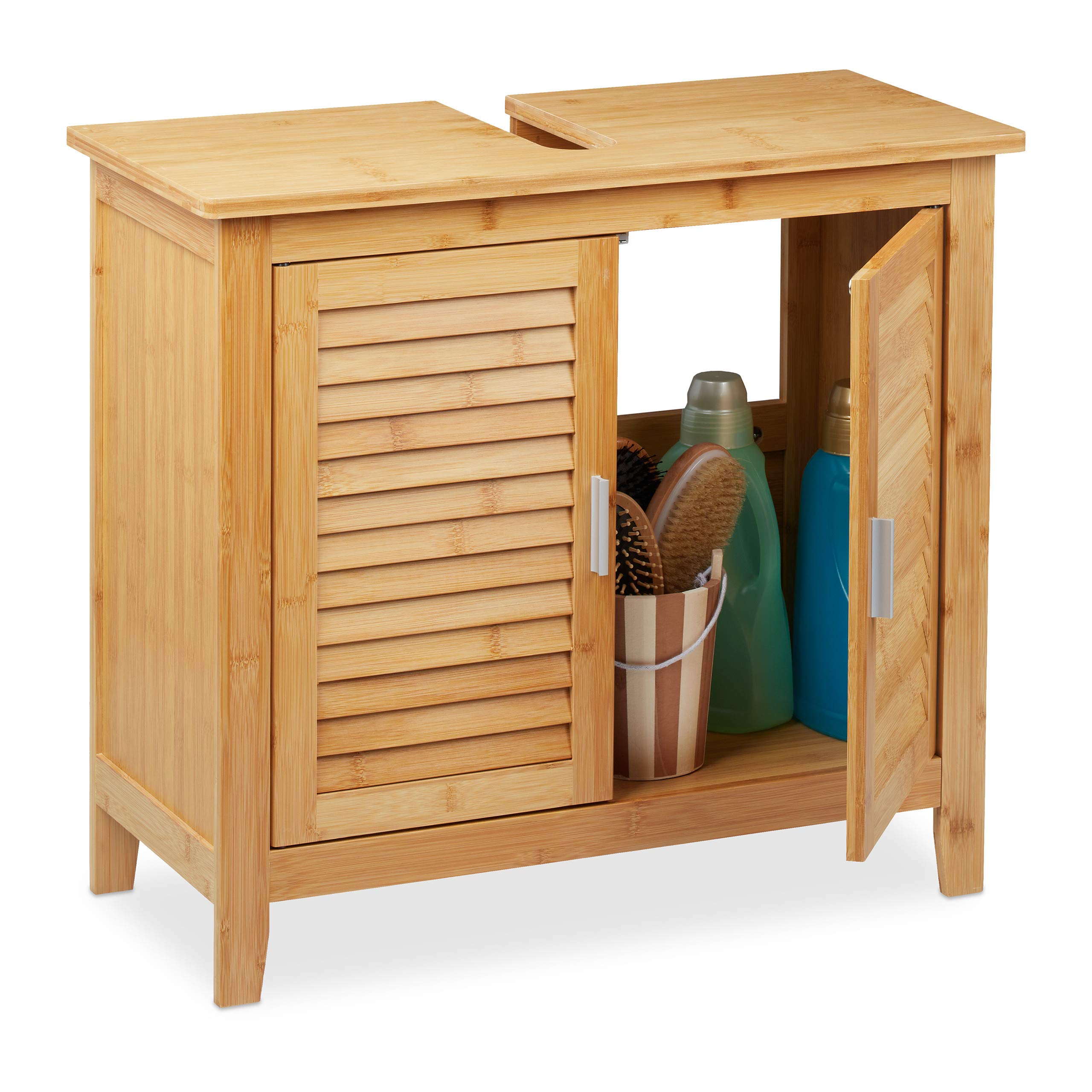 Relaxdays Bamboo Under Sink Bathroom Cabinet – 2-Door Wooden Storage