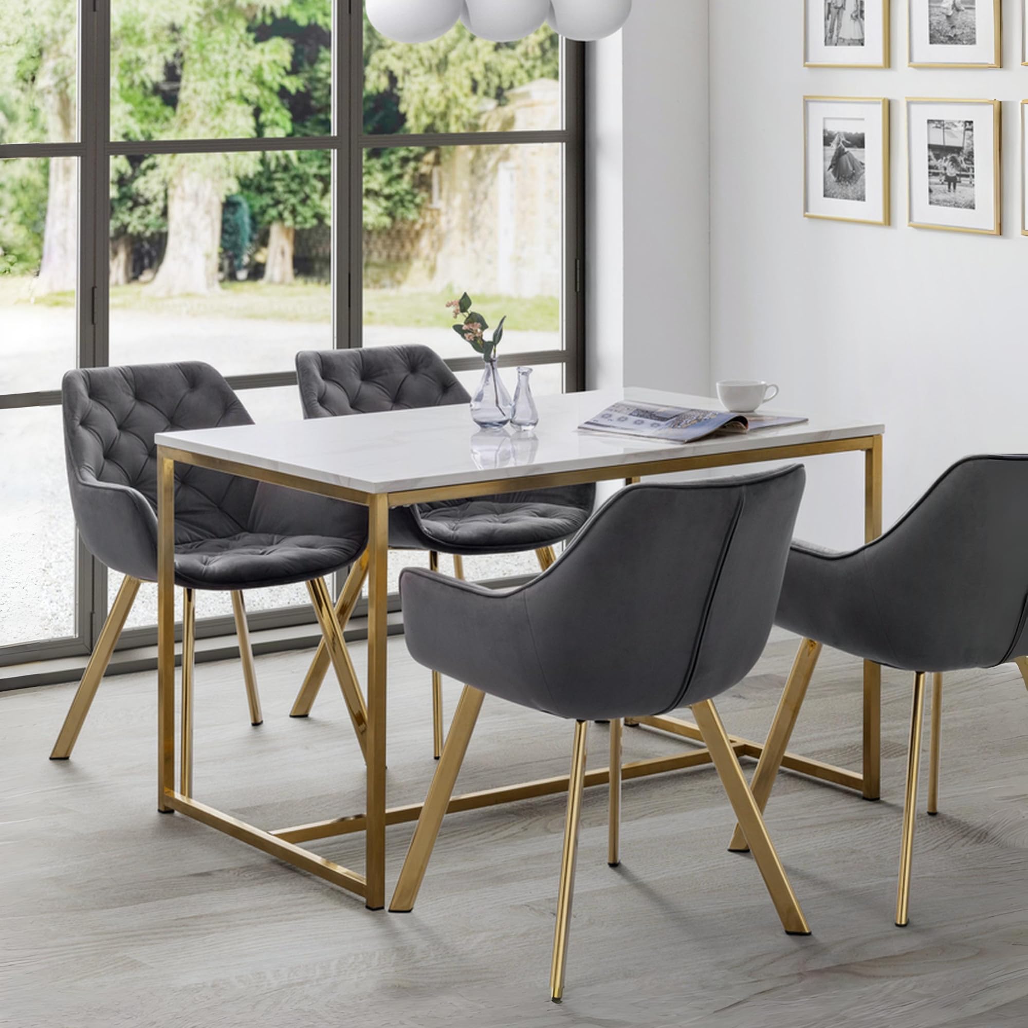 Julian Bowen Scala Marble Effect Dining Table – Gold & White Italian Design