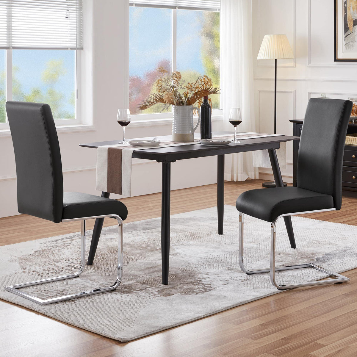 Yaheetech Dining Chairs Set of 2 Faux Leather High Back Chairs Black - image 2