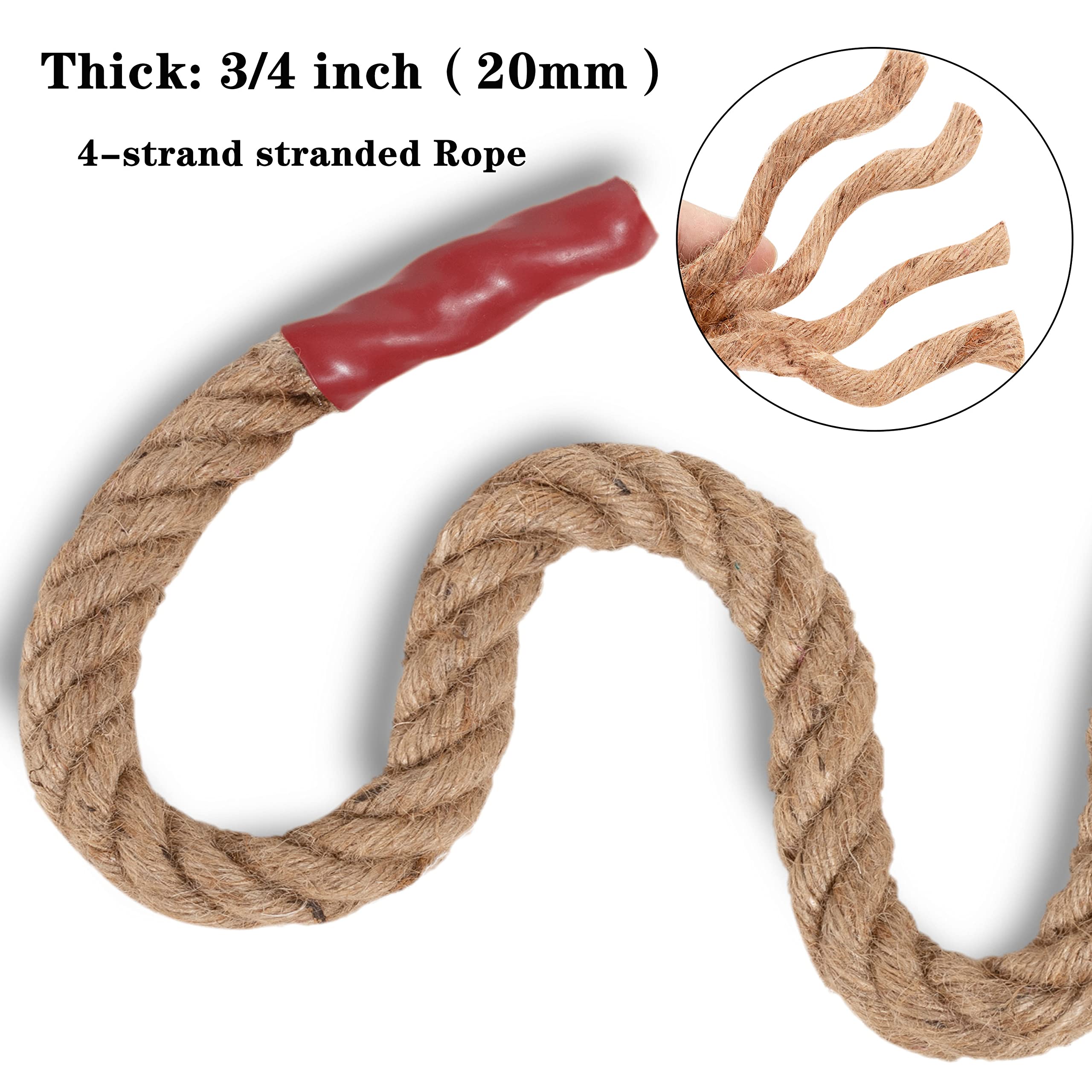 EMEKIAN 20mm Natural Jute Rope | 30M Twisted 4-Strand Heavy Duty Hemp