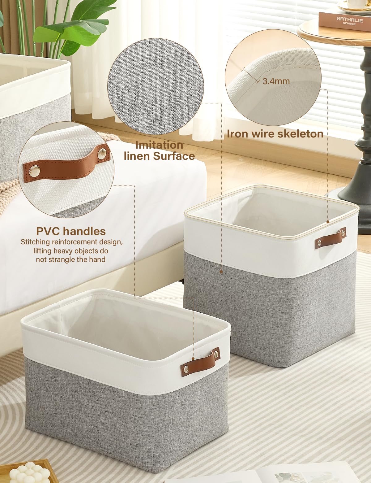 Bagnizer Foldable Storage Baskets for Shelves Closet 2PCS Fabric Small Organizer Box Bins with Handles Waterproof Canvas Box for Clothes, Pet Toys - image 3