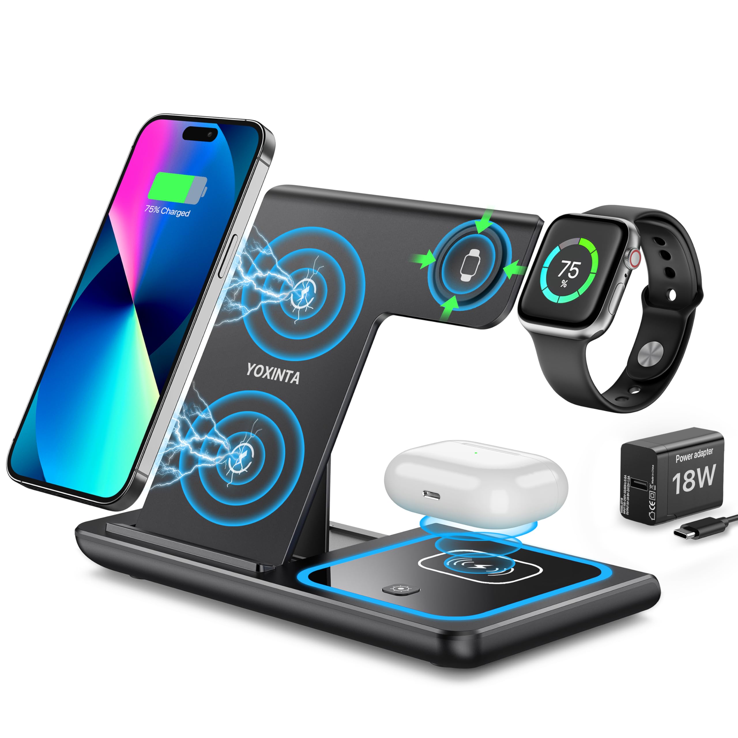 3-in-1 Wireless Charging Station for iPhone, Watch & AirPods