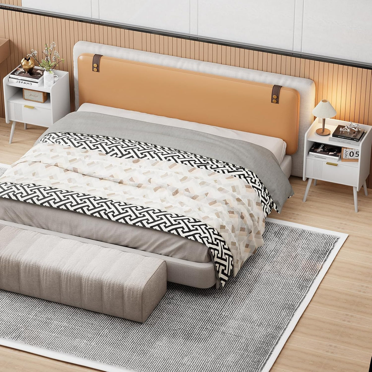 Bedside Table, Nightstand, Bed Side Table with Wood Decorated Drawers - image 5