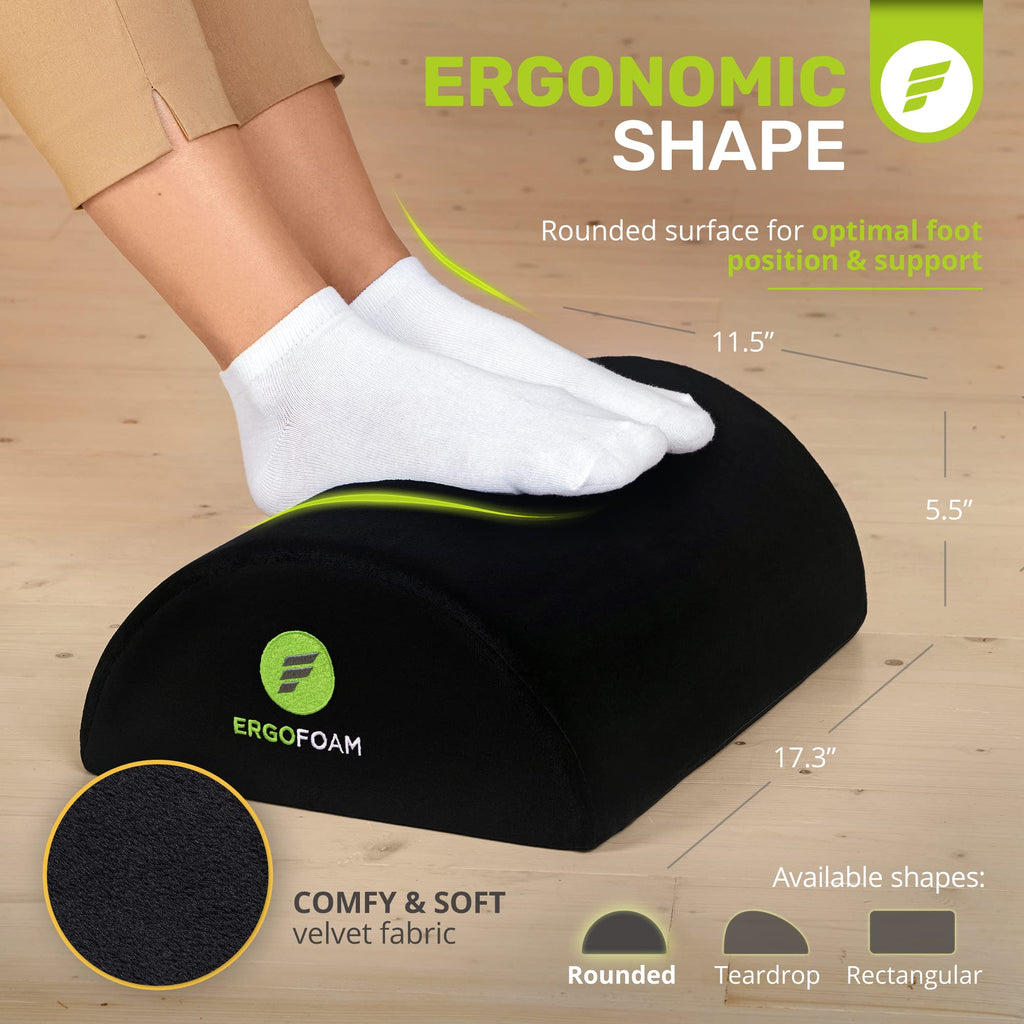 ErgoFoam Tall Desk Foot Rest – Large Velvet Foam Support (Black)