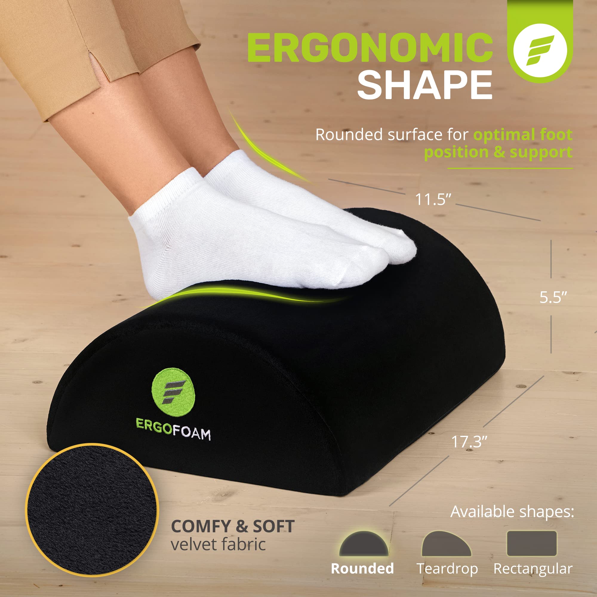 ErgoFoam Tall Desk Foot Rest – Large Velvet Foam Support (Black)