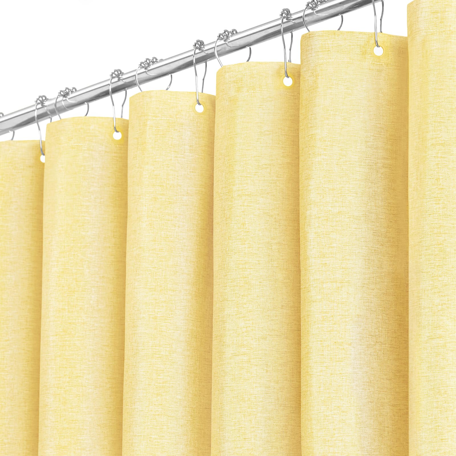 BTTN Yellow Linen Textured Shower Curtain | Waterproof Heavy Duty Polyester