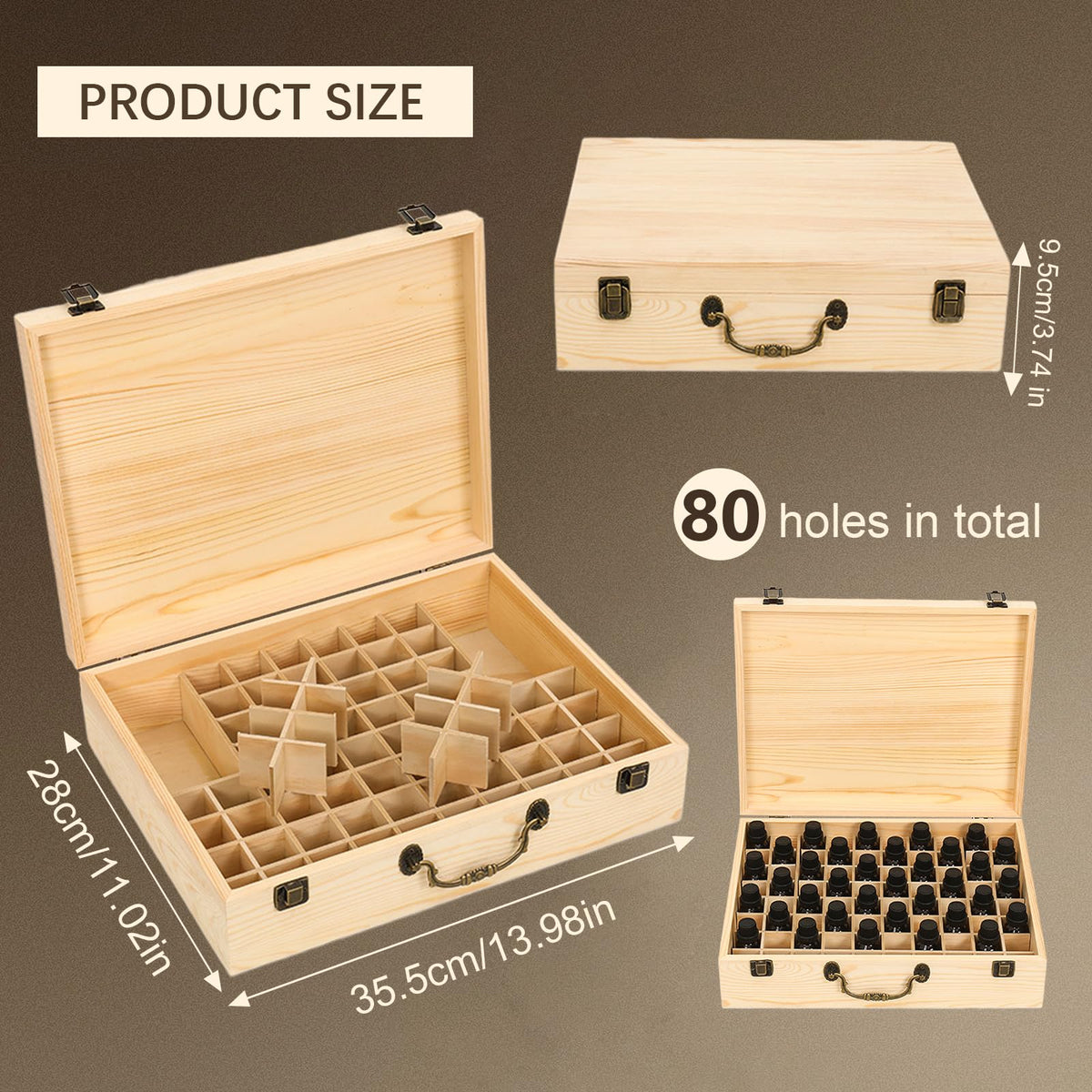 JasCherry Wooden Essential Oil Storage Box Home Fragrance Carrier Case with Lid, Essential Oils Display Organizer Holds 80 Bottles - image 4