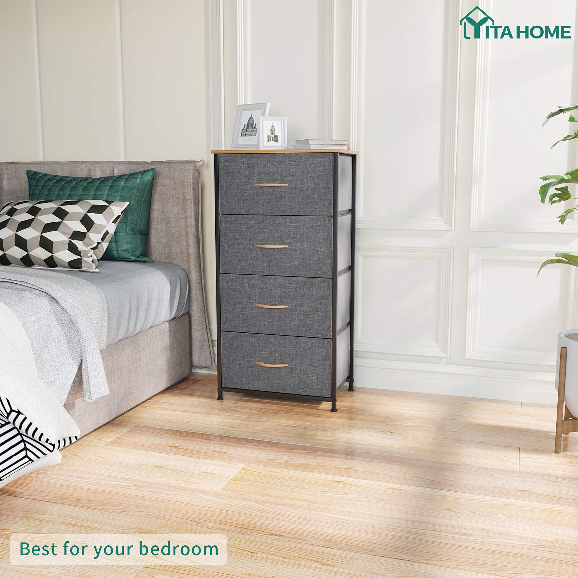 YITAHOME 4-Drawer Fabric Dresser – Modern Storage Chest with Wood Top