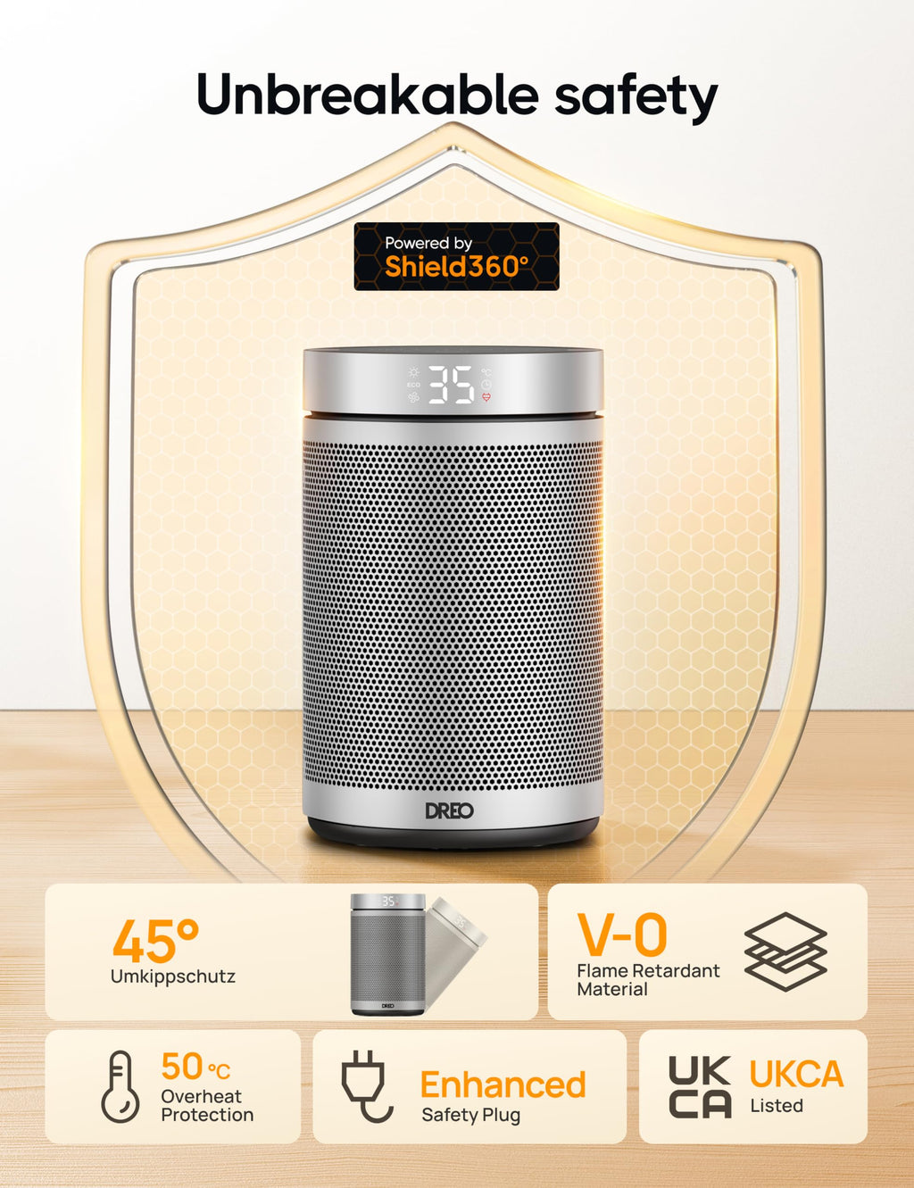 Dreo 1500W Portable Ceramic Space Heater | Silent Energy Efficient Fan