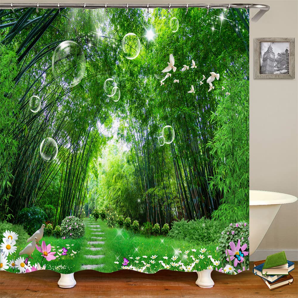 JIANGLANY Green Bamboo Forest Shower Curtain | Waterproof Polyester – 180x180cm