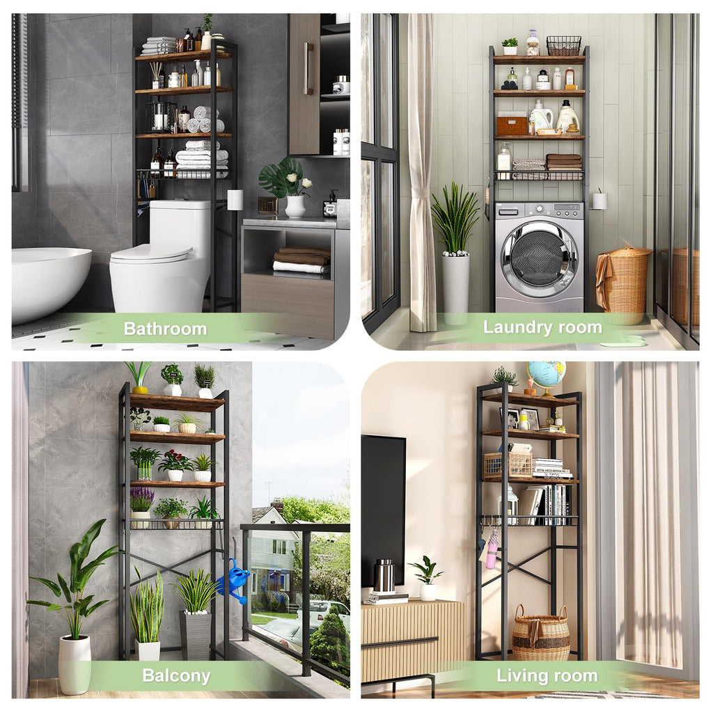 CAPHAUS Over The Toilet Storage Rack, 4-Tier Bathroom Organizer Shelf Over Toilet with Adjustable Shelf and Basket - image 3
