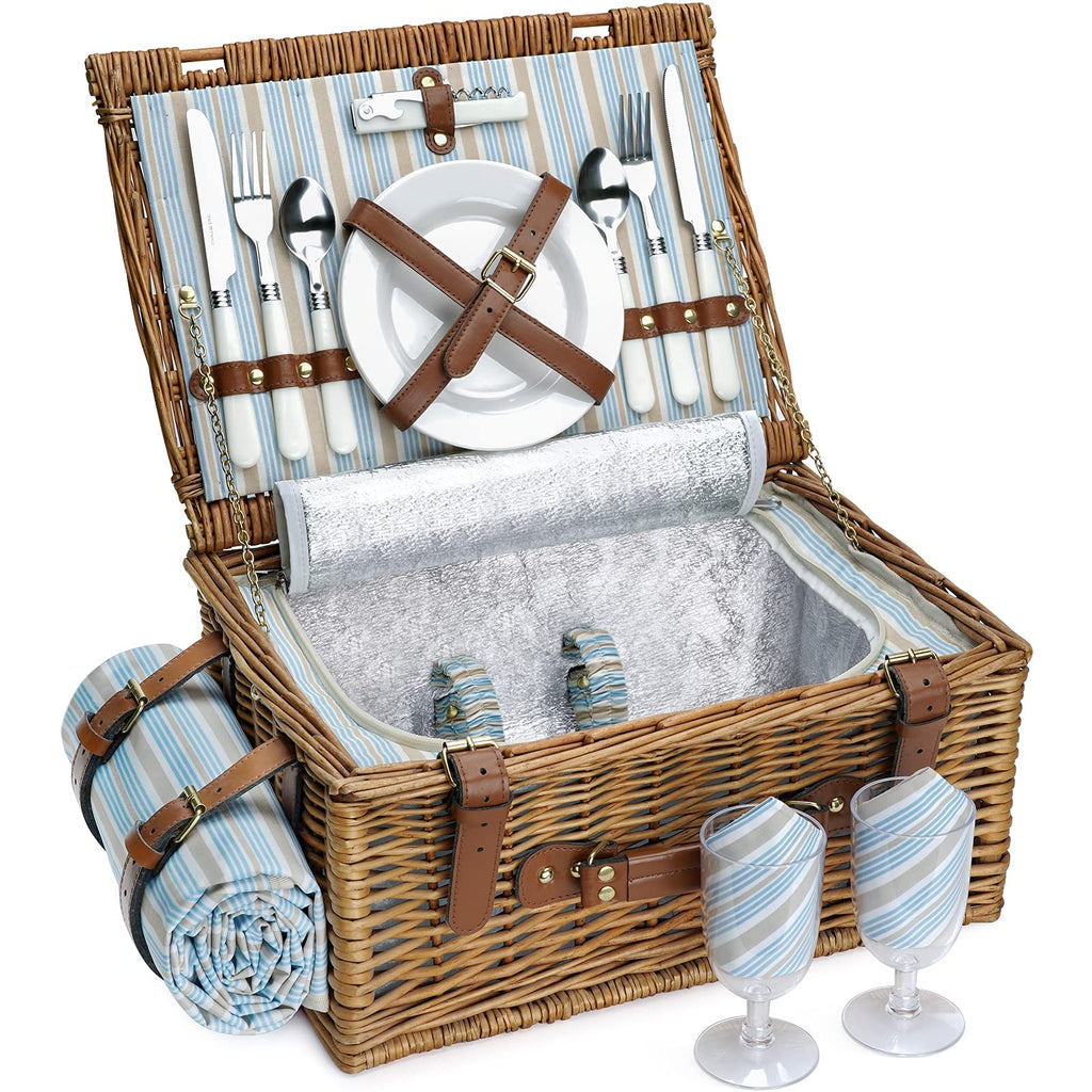 Jolof Store Willow Picnic Basket for 2 – Insulated Wicker Hamper Set