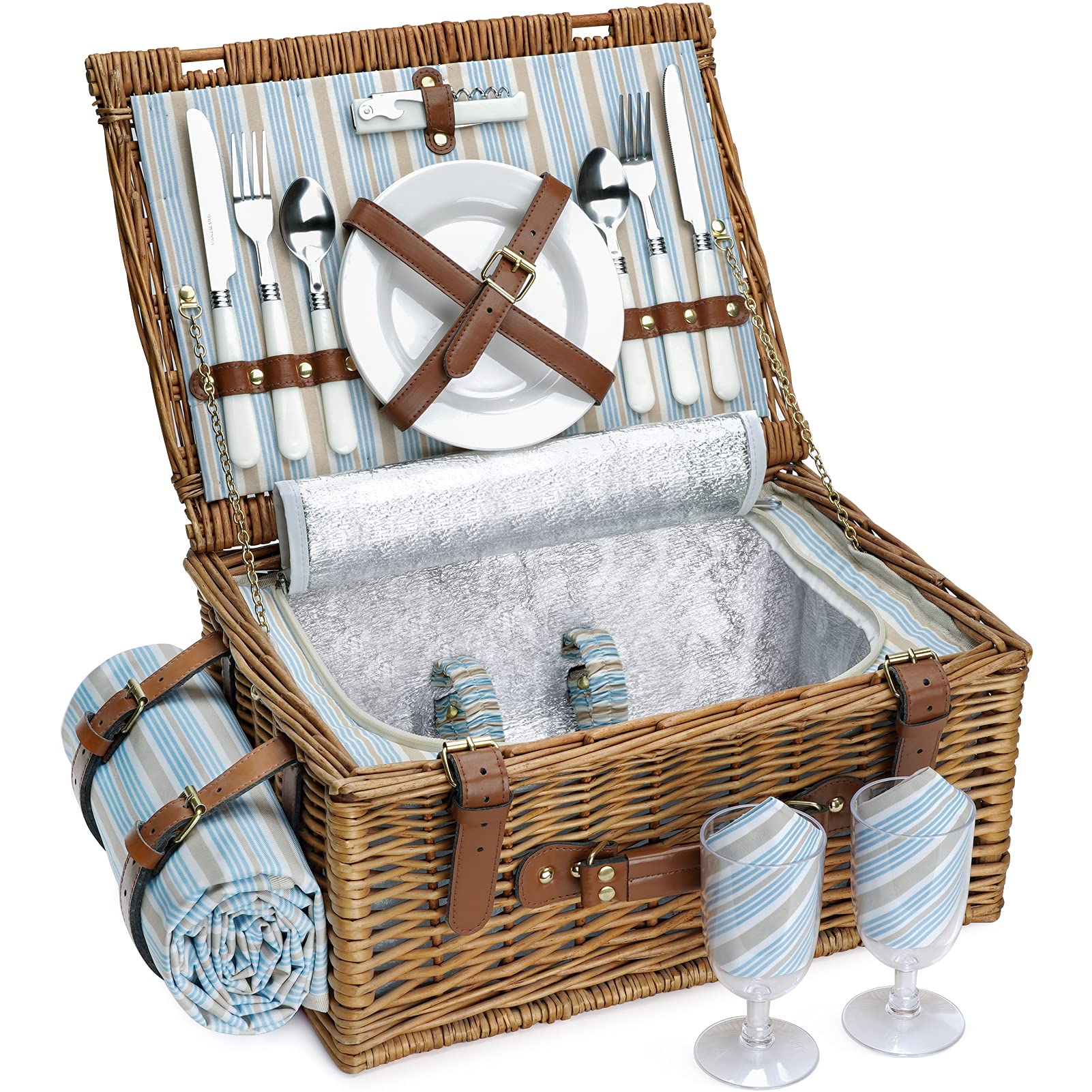 Jolof Store Willow Picnic Basket for 2 – Insulated Wicker Hamper Set