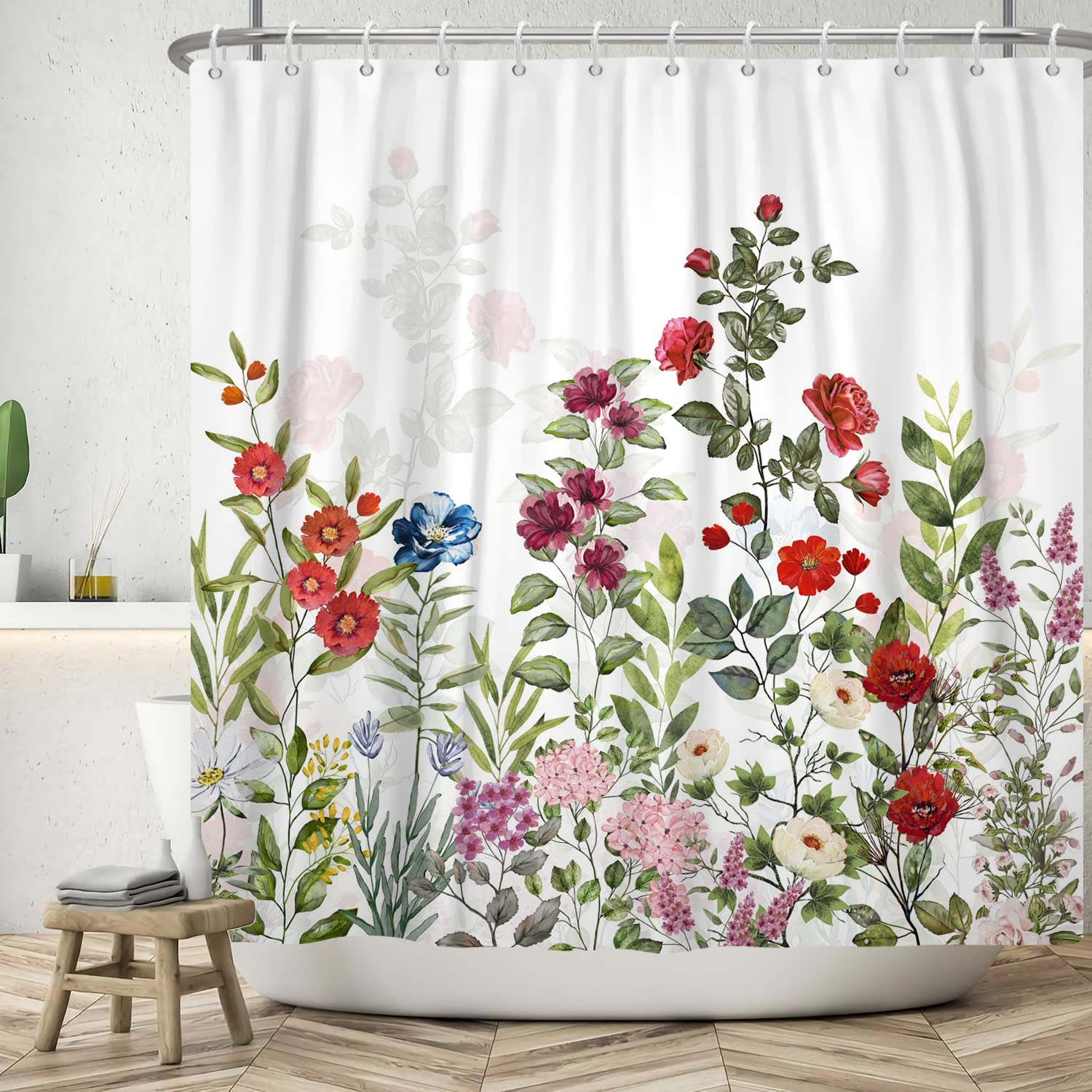 Jolof Store Floral Shower Curtain | Waterproof Polyester Bath Drapes