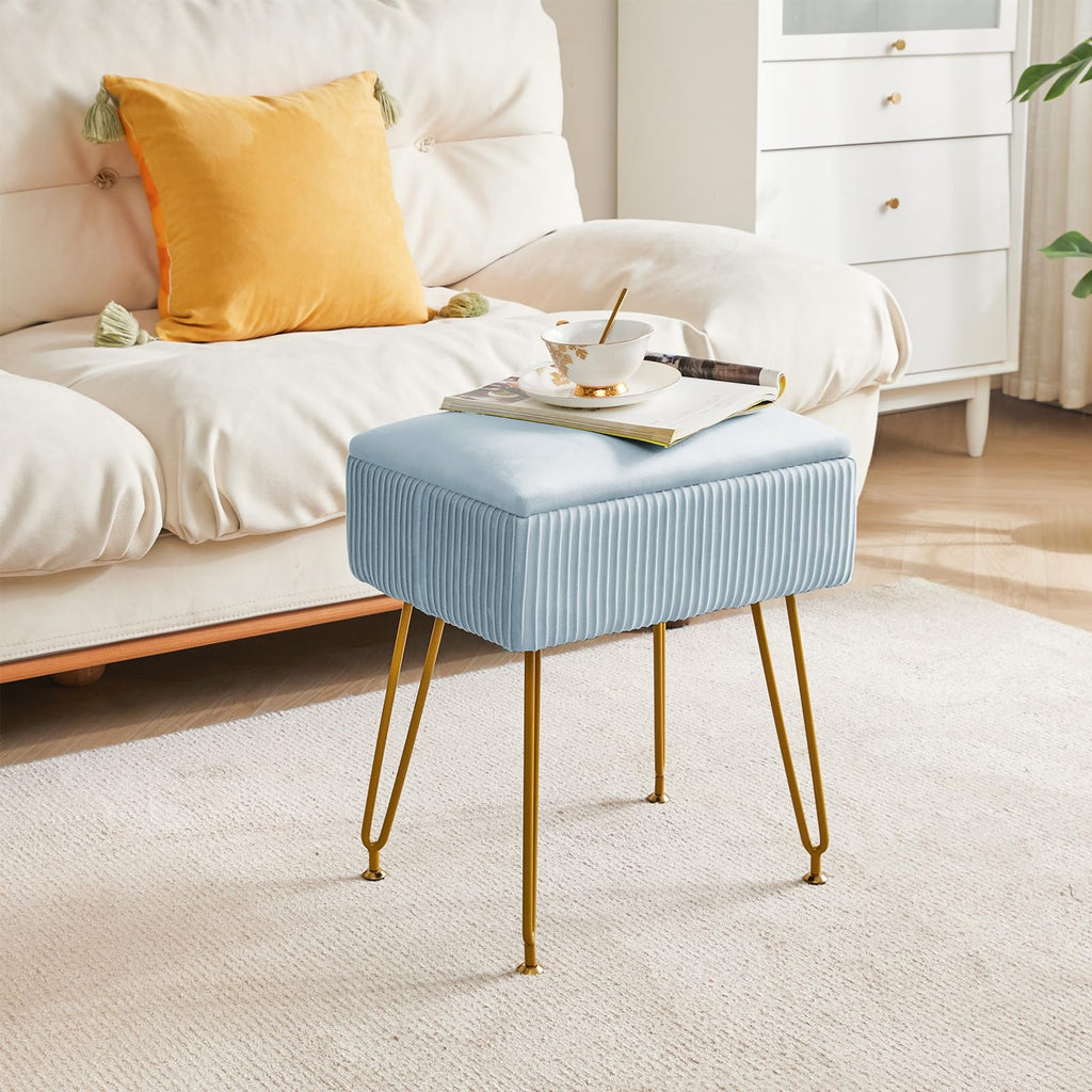 YMYNY Velvet Storage Ottoman | Pink Vanity Stool with Metal Legs