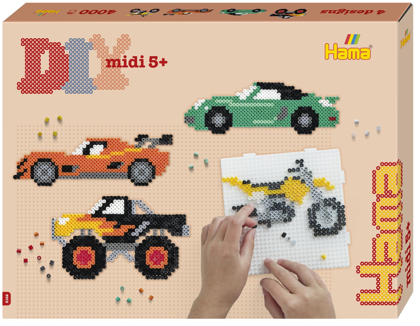 Hama Beads Vehicles Gift Box – 4,000 Midi Beads & 2 Pegboards