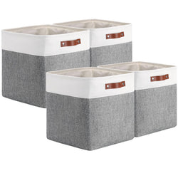 Mangata Fabric Storage Cubes – 4 Pack Foldable Baskets, Grey White
