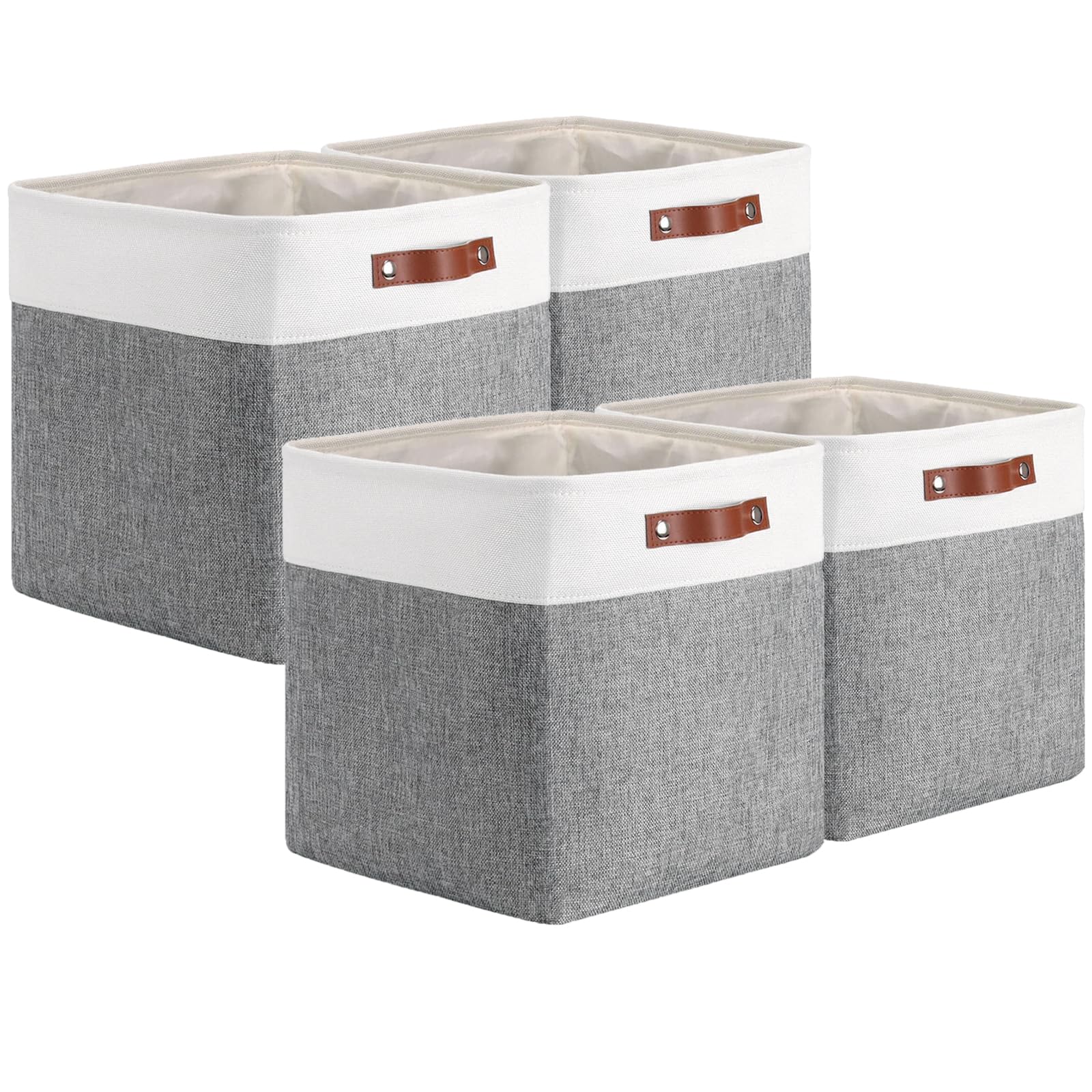 Mangata Fabric Storage Cubes – Set of 4 Linen Bins, 28cm, Grey White