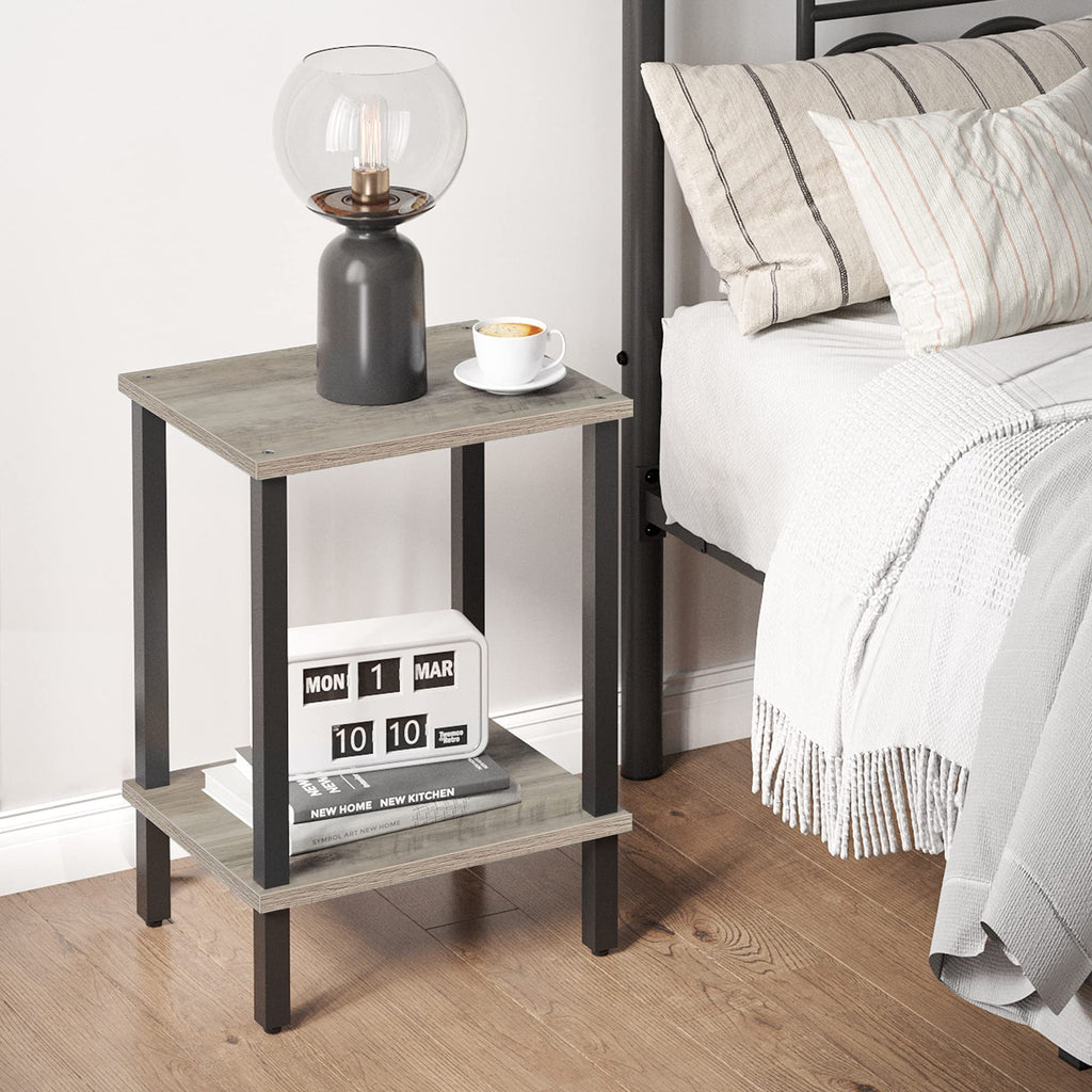TUTOTAK Side Table, Set of 2, Bedside Table, Night stand, 2-Tier Storage Shelf, End Table for Small Space, Living Room, Bed Room, Greige V1TB01BG035EU