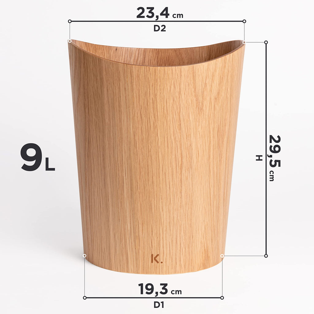 Kazai Oak Wood Waste Paper Bin – 9L Sustainable Office Trash Basket