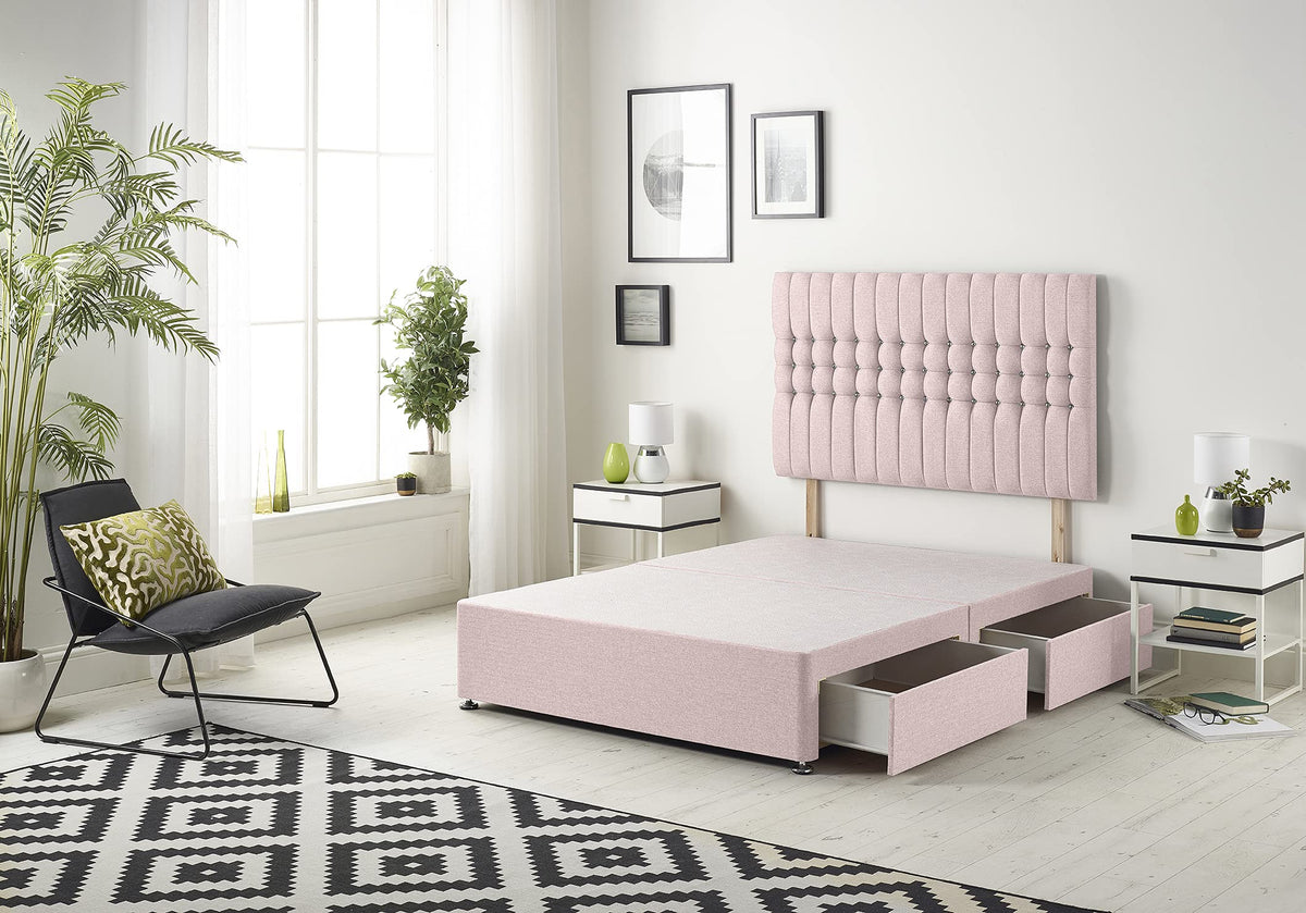 Bed Centre Galaxy Divan Base with 2 Drawers Same Side and Matching Headboard, Fabrics and Colours 3FT Single, Plush Pink - image 1