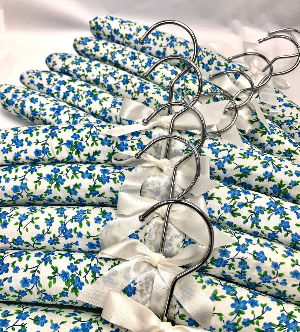 Pack of 5 Quality Padded Clothes Hangers ~ Several Patterns to choose from ... Blue Flower