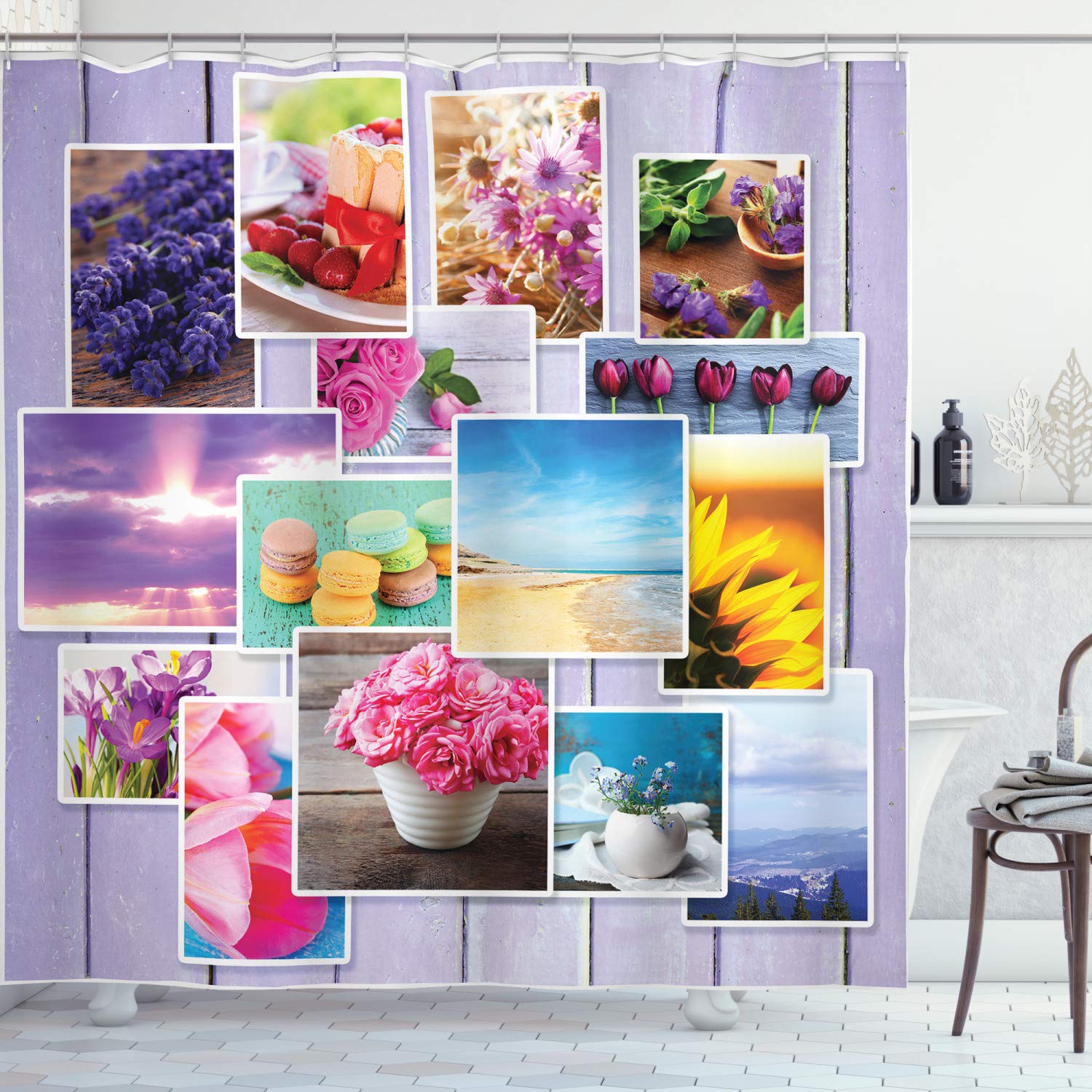 ABAKUHAUS Colorful Fabric Shower Curtain | Waterproof Collage Decor