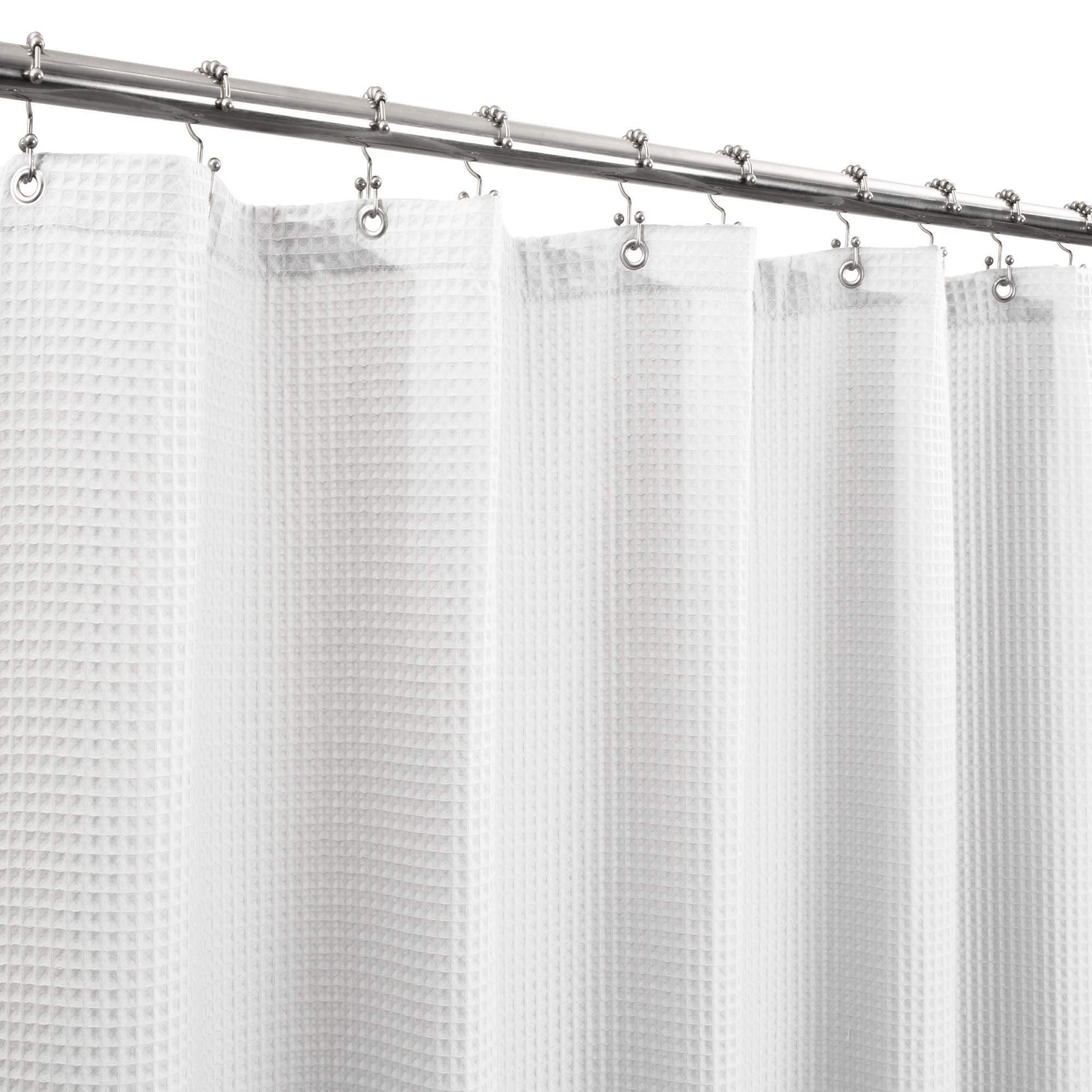 Barossa Design Waffle Fabric Shower Curtain - White, 72 x 84 Inch